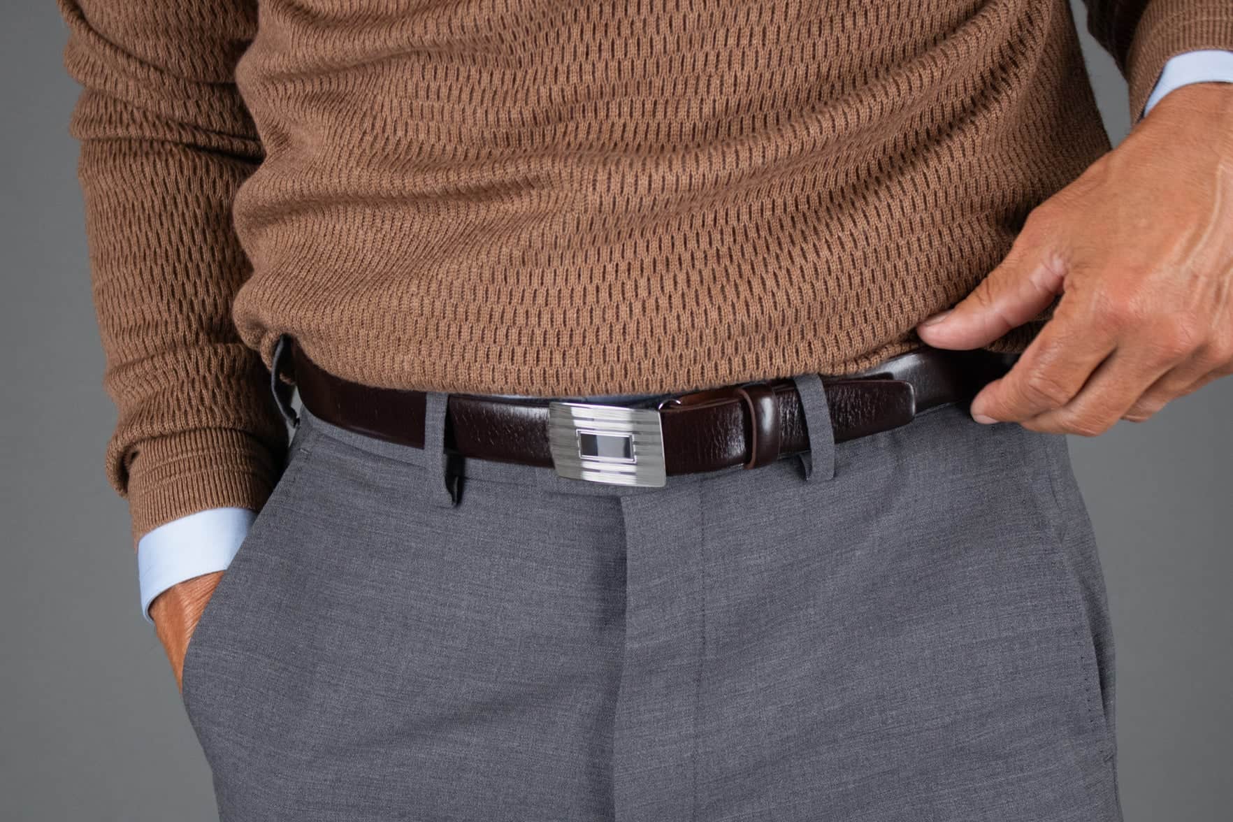 30mm Engine Turned Rhodium Compression Belt Buckle - Image 5