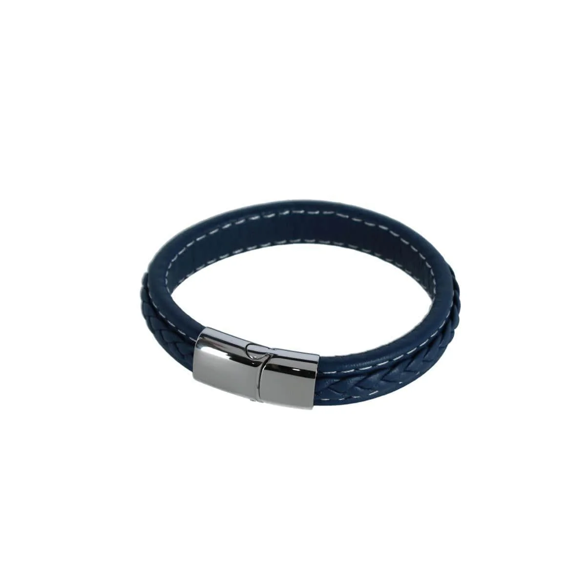 Amari's Azure Stitched Leather Secure Clasped Bracelet - Image 6