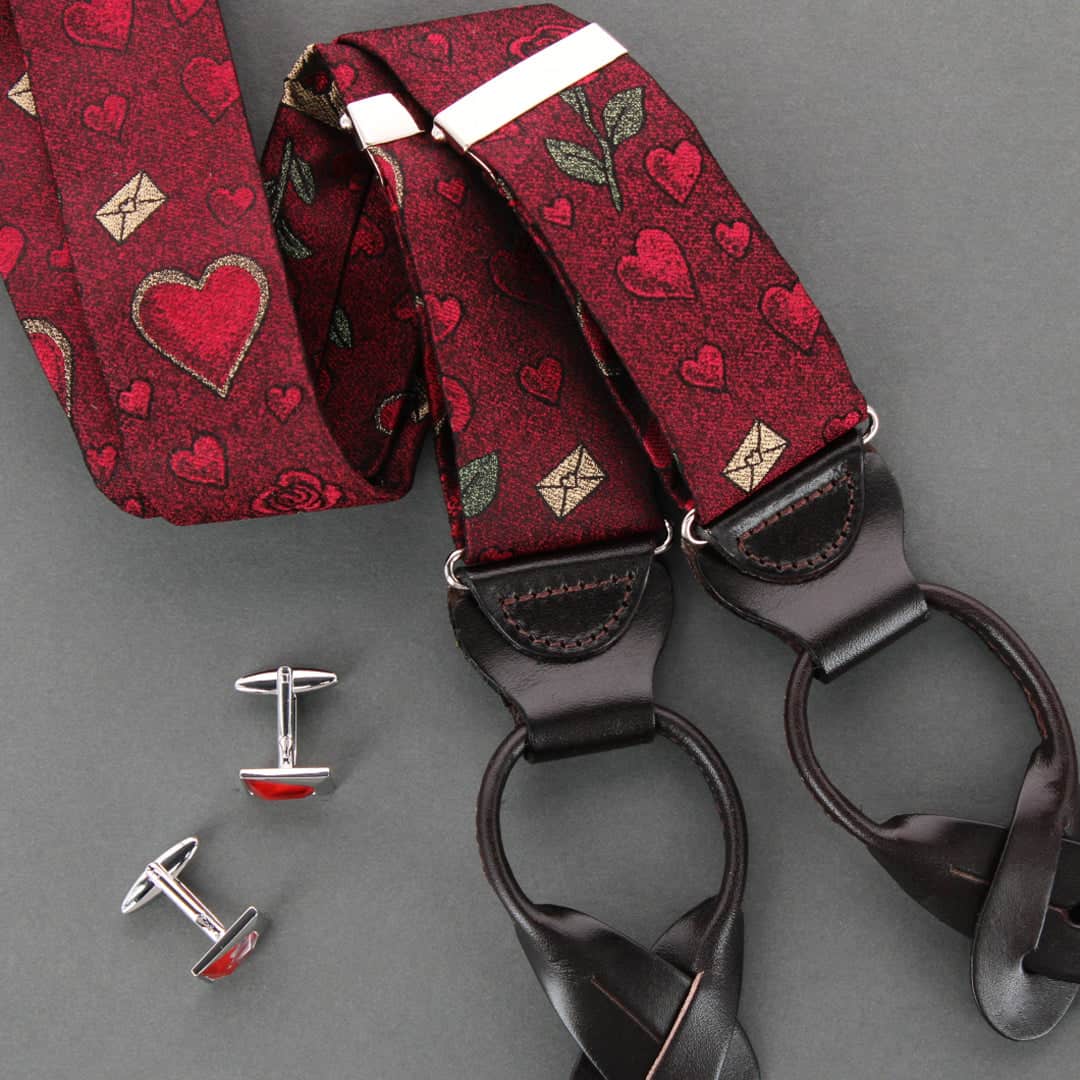 Amor Valentine's Note Silk Button End Braces - Image 5