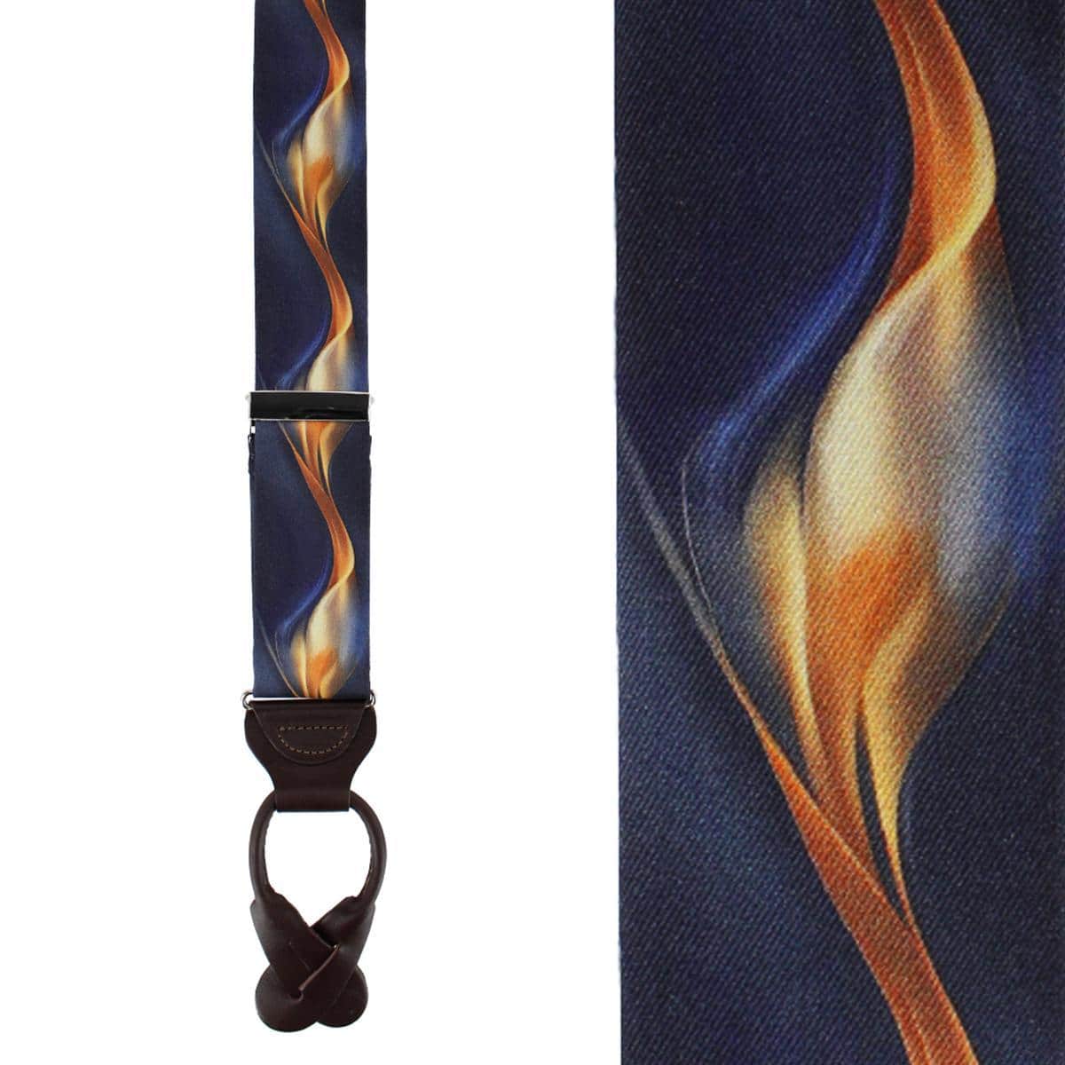 Atticus Blue and Gold Billow Silk Button End Braces - Image 2