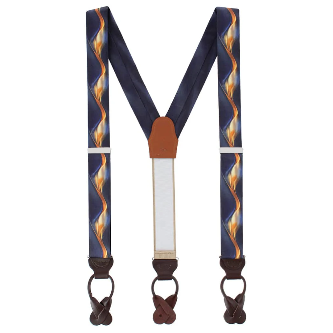 Atticus Blue and Gold Billow Silk Button End Braces - Image 5