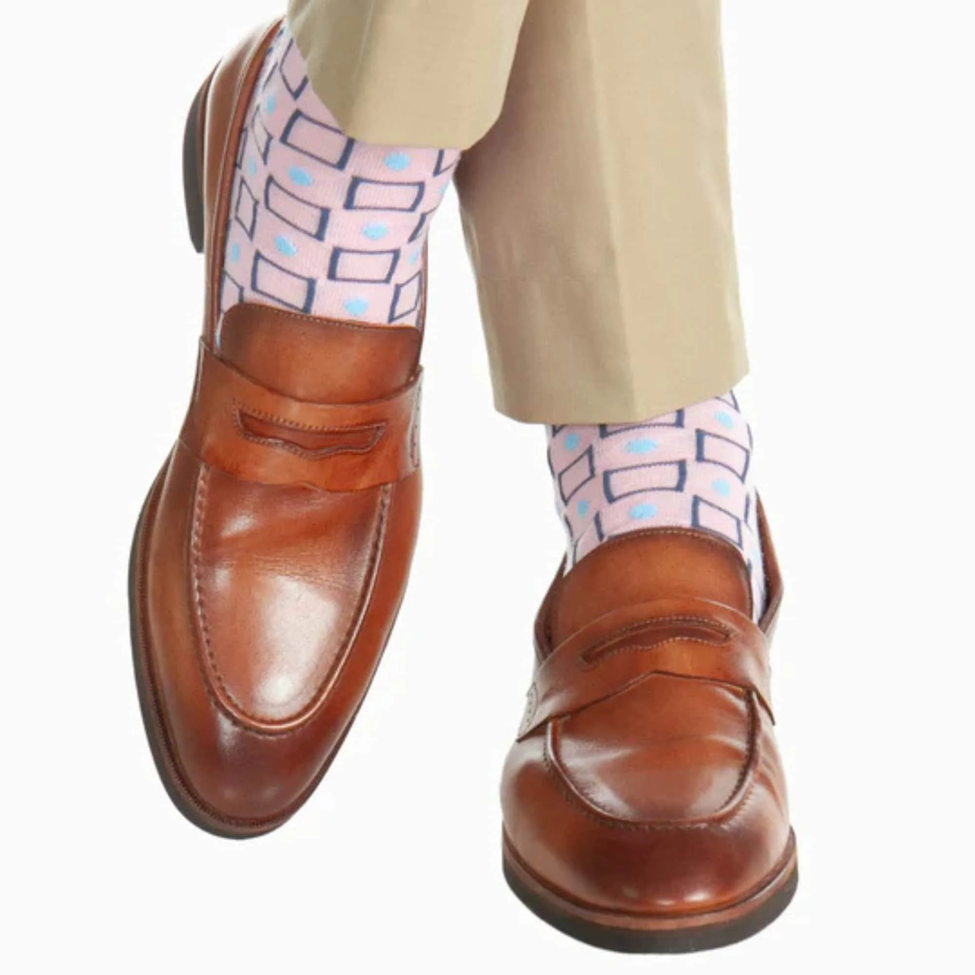Aurelien Square and Circle Patterned Mercerized Cotton Mid-Calf  Socks - Image 4
