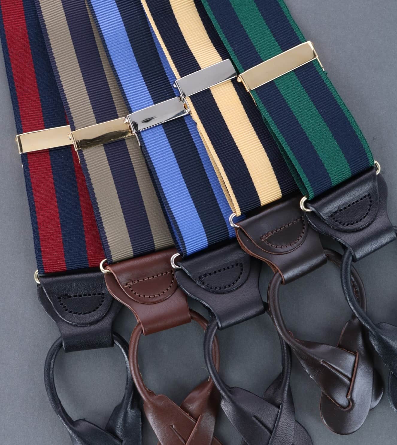Balint 38MM Striped Non Stretch Grosgrain Ribbon Button End Braces - Image 18