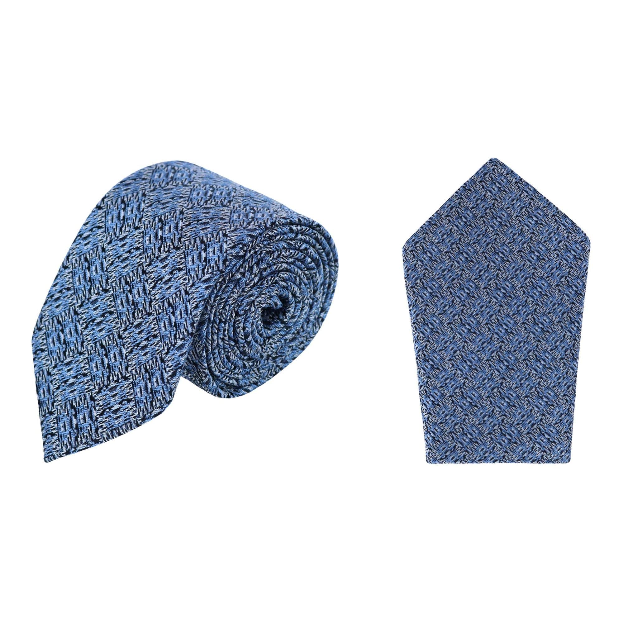 Benito's Blue Basketweave Silk Necktie & Pocket Square Bundle - Image 2