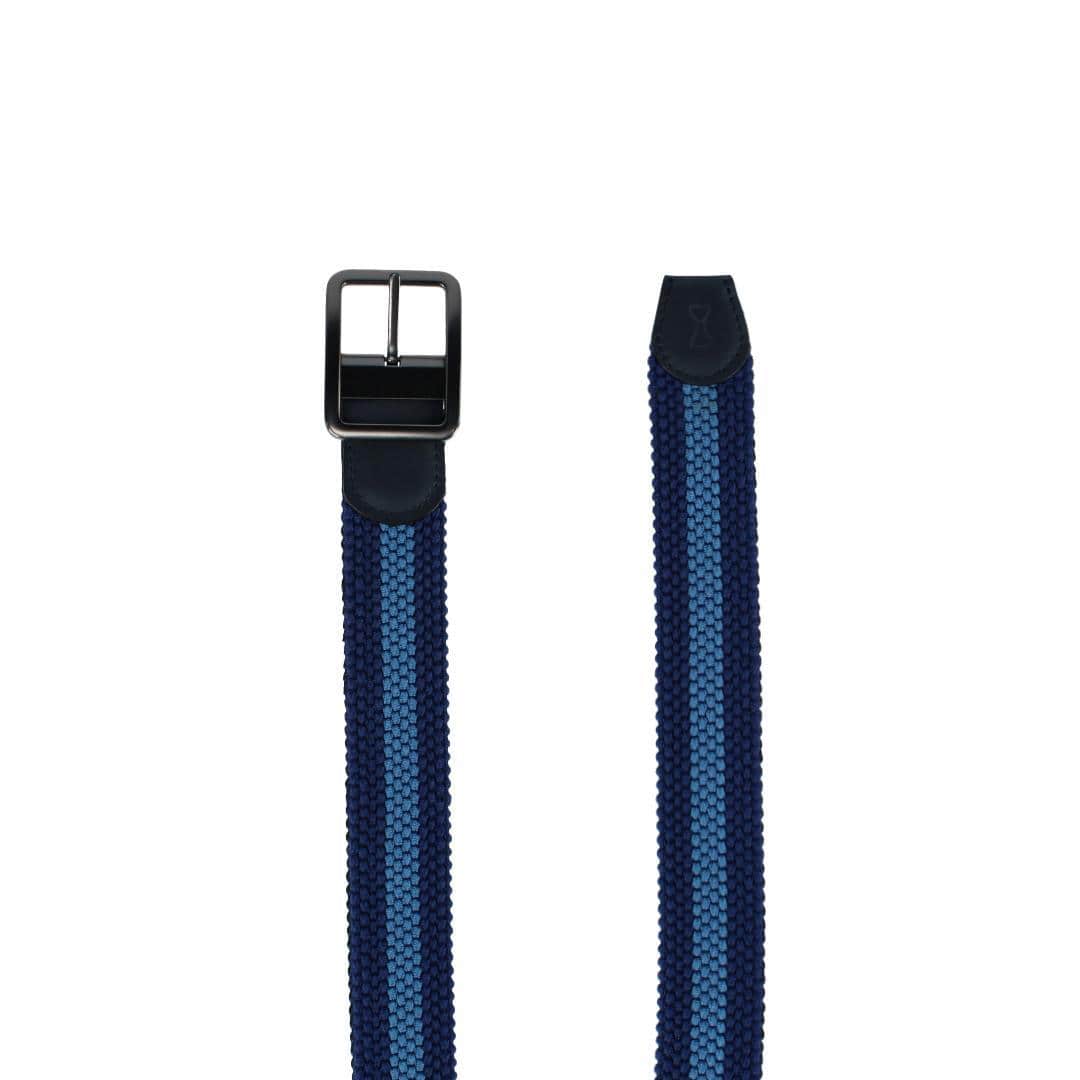 Big and Tall Arturo 35MM Black and Blue Striped Reversible Braided Casual Golf Belt - Image 5