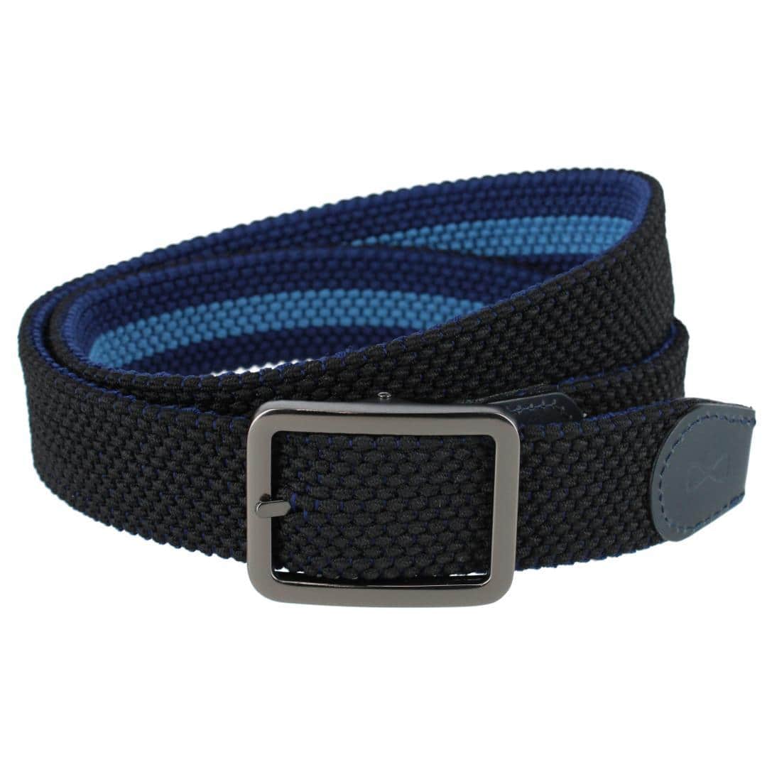 Big and Tall Arturo 35MM Black and Blue Striped Reversible Braided Casual Golf Belt - Image 6