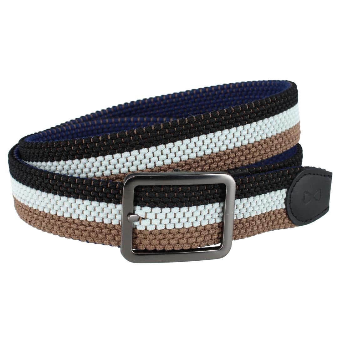 Big and Tall Matias 35MM Blue and Kahki Stripe Reversible Braided Casual Golf Belt - Image 3