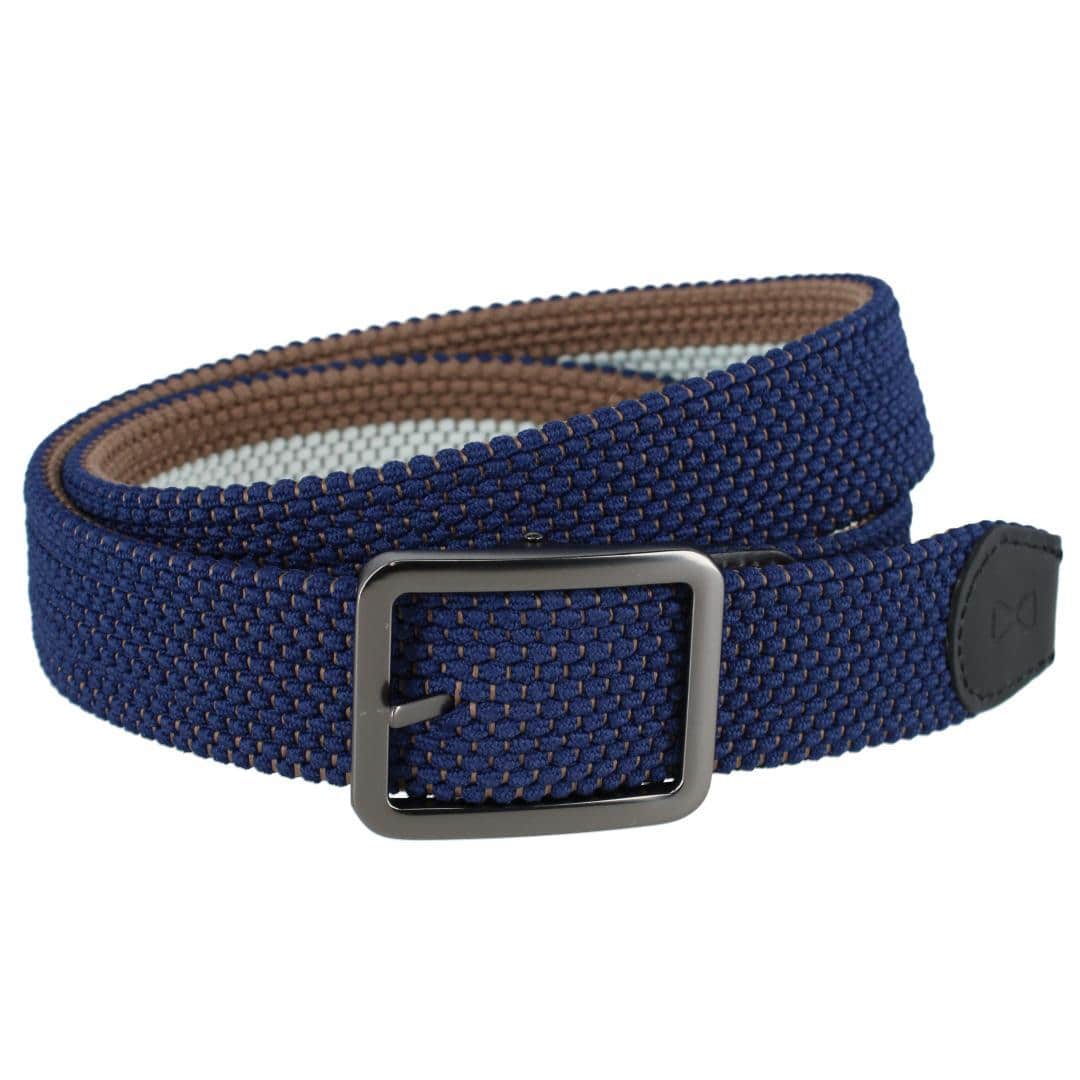Big and Tall Matias 35MM Blue and Kahki Stripe Reversible Braided Casual Golf Belt - Image 6