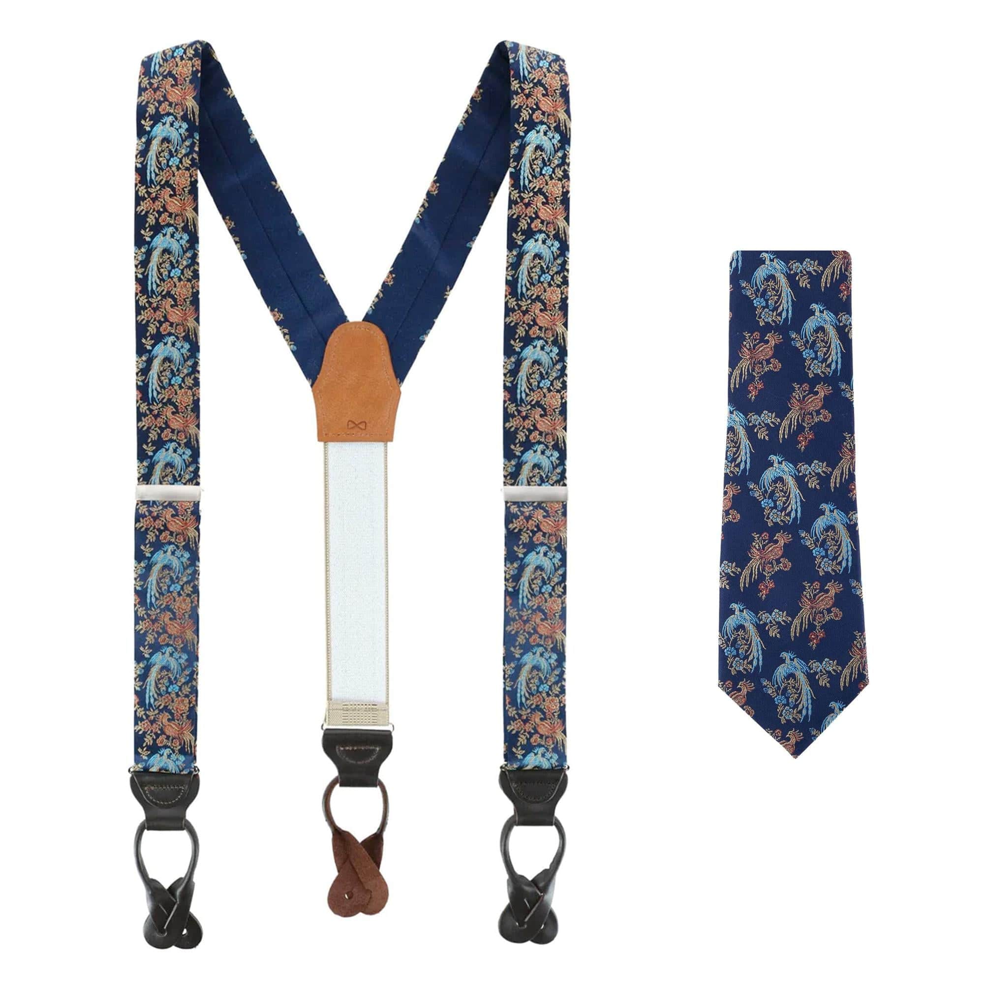 Birds of Prosperity Silk Button End Braces and Necktie Set - Image 3