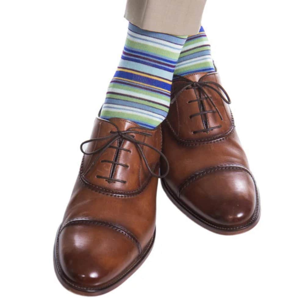 Brady Multi Stripe Mid-Calf Mercerized Cotton Socks - Image 5