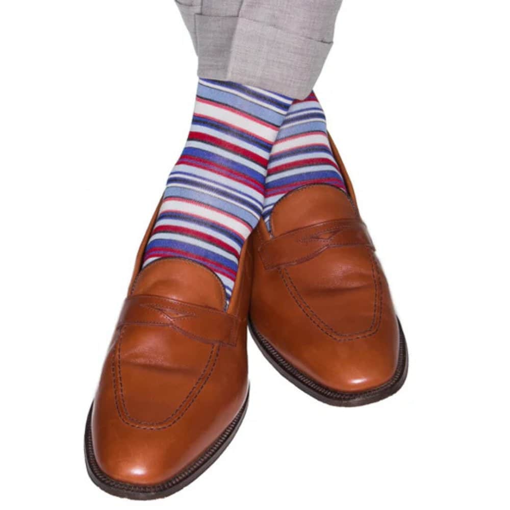 Brady Multi Stripe Mid-Calf Mercerized Cotton Socks - Image 6