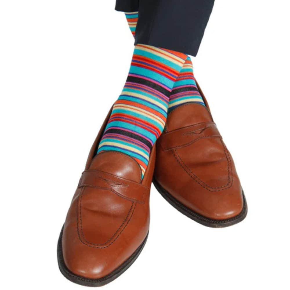 Brady Multi Stripe Mid-Calf Mercerized Cotton Socks - Image 7