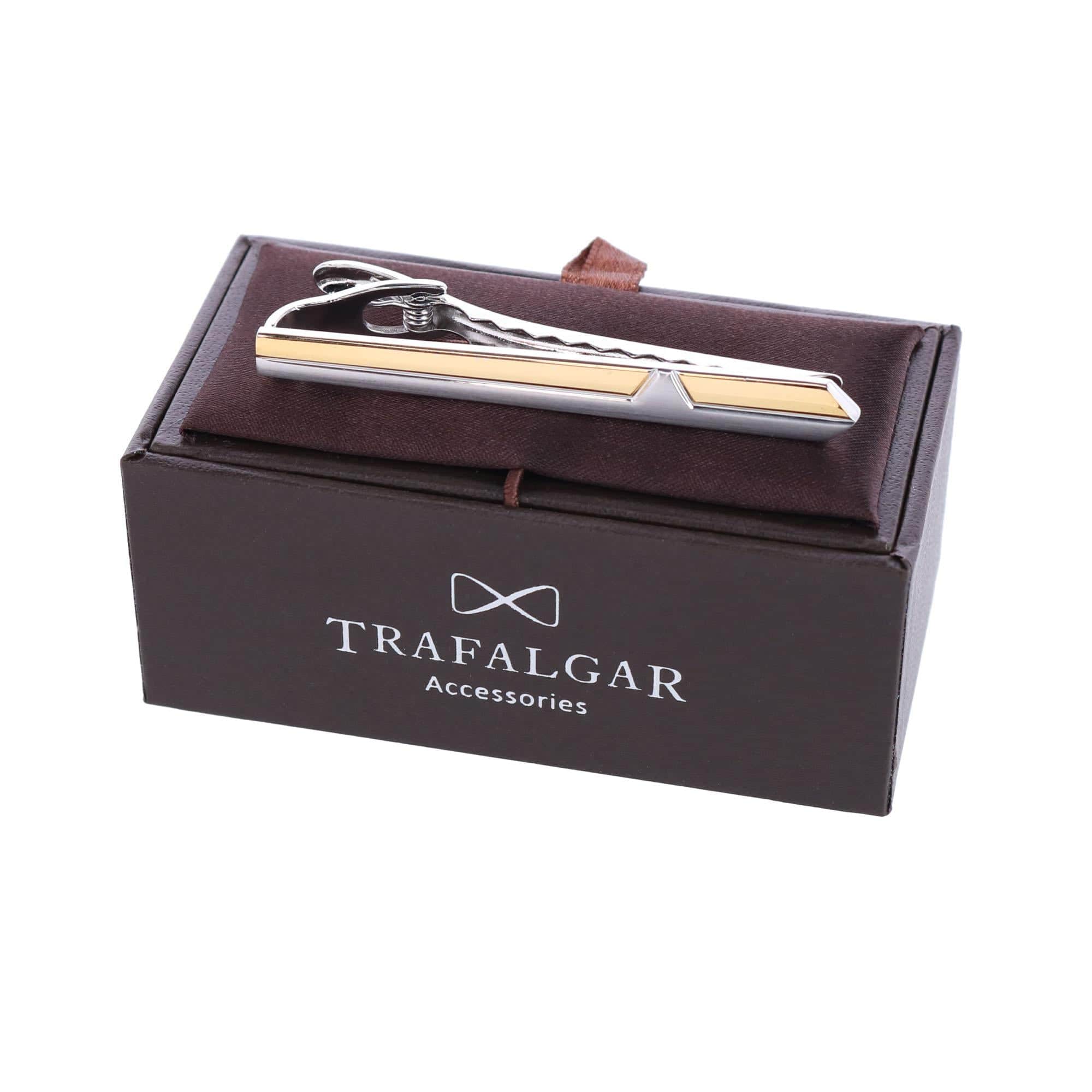 Brushed Rhodium and Shiny Gold Tie Bar - Image 3