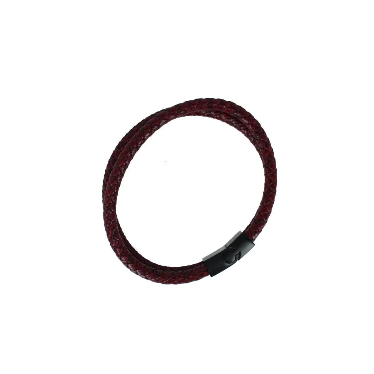 Caleb's Crimson Braided Leather Secure Clasp Bracelet - Image 3