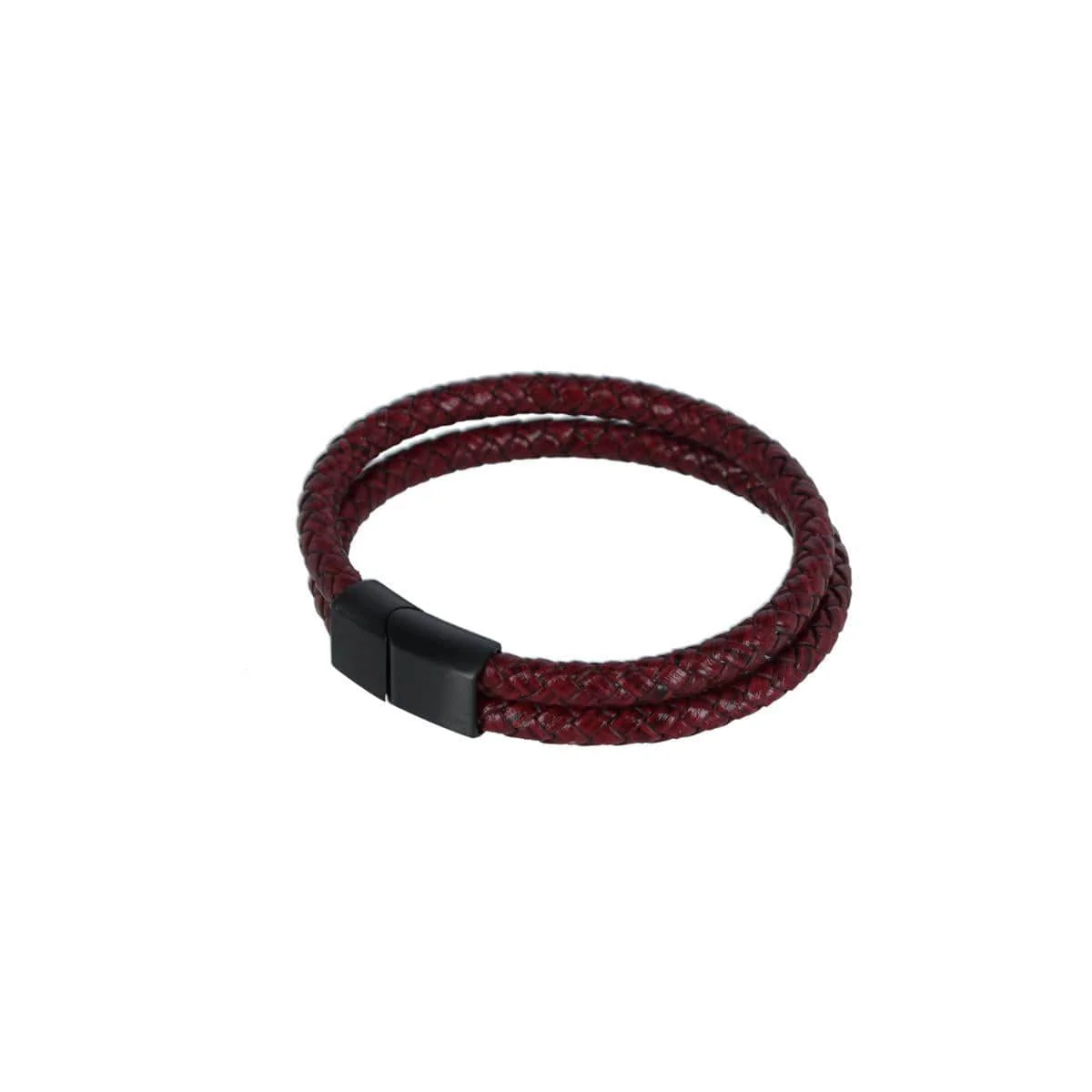 Caleb's Crimson Braided Leather Secure Clasp Bracelet - Image 6