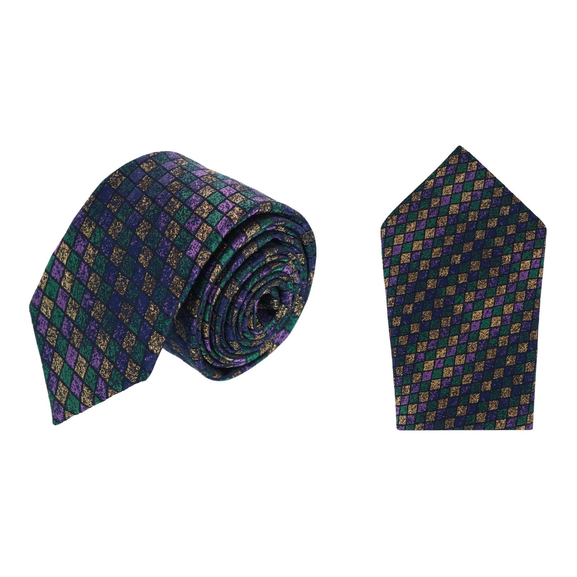 Carnival Diamond Multi-Colored Necktie and Pocket Square Bundle - Image 2
