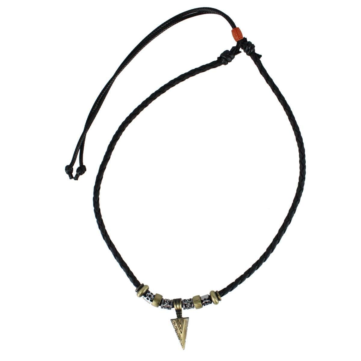 Cheyenne Tribal Triangle and Beaded Vegan Leather Adjustable Necklace - Image 2