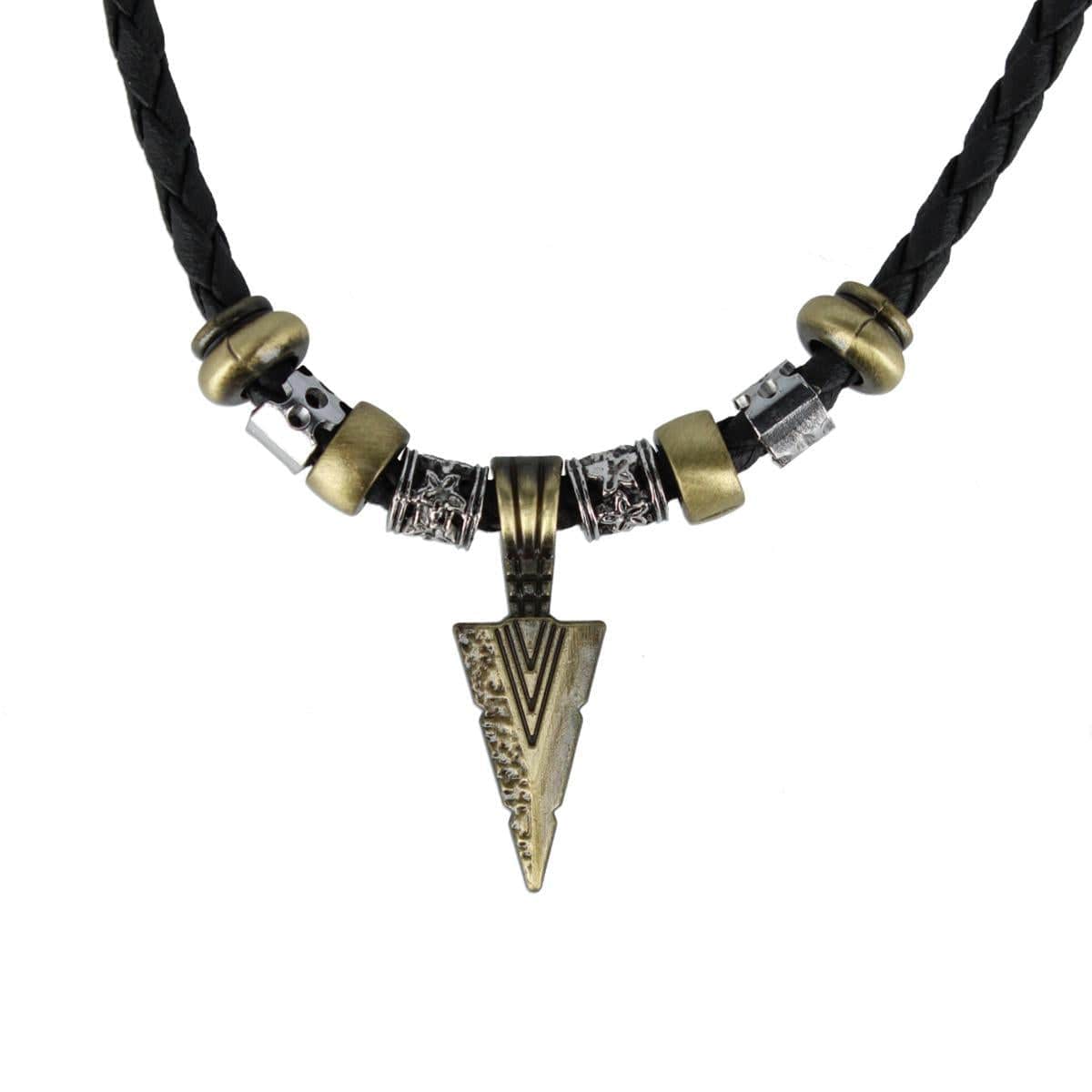Cheyenne Tribal Triangle and Beaded Vegan Leather Adjustable Necklace - Image 3