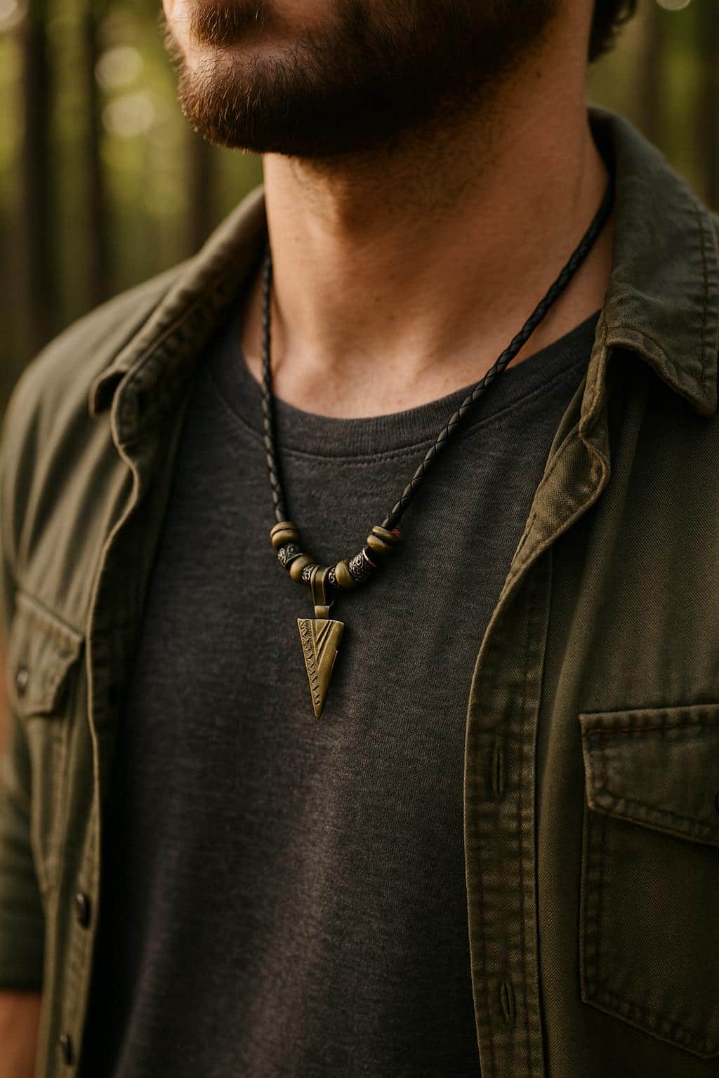 Cheyenne Tribal Triangle and Beaded Vegan Leather Adjustable Necklace - Image 4