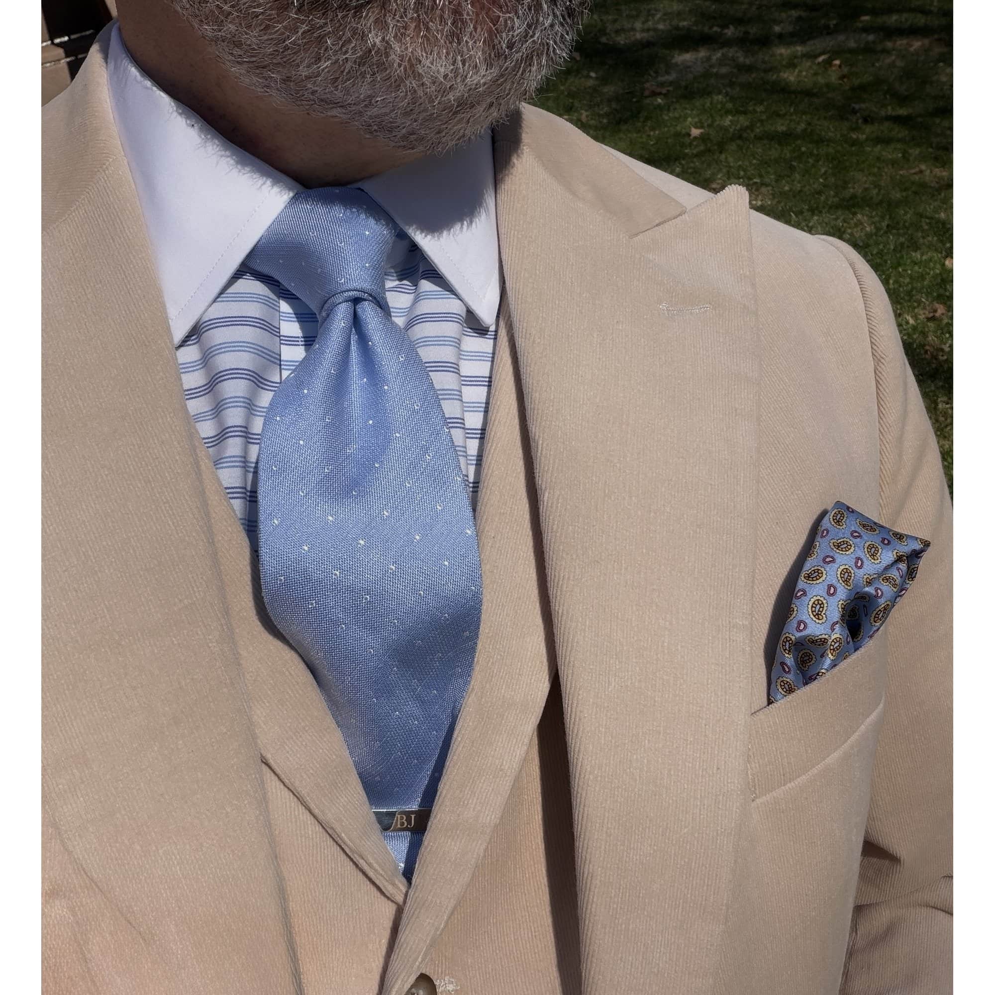 Churchill Chambray Polka Dot Linen Blend Necktie - Image 11