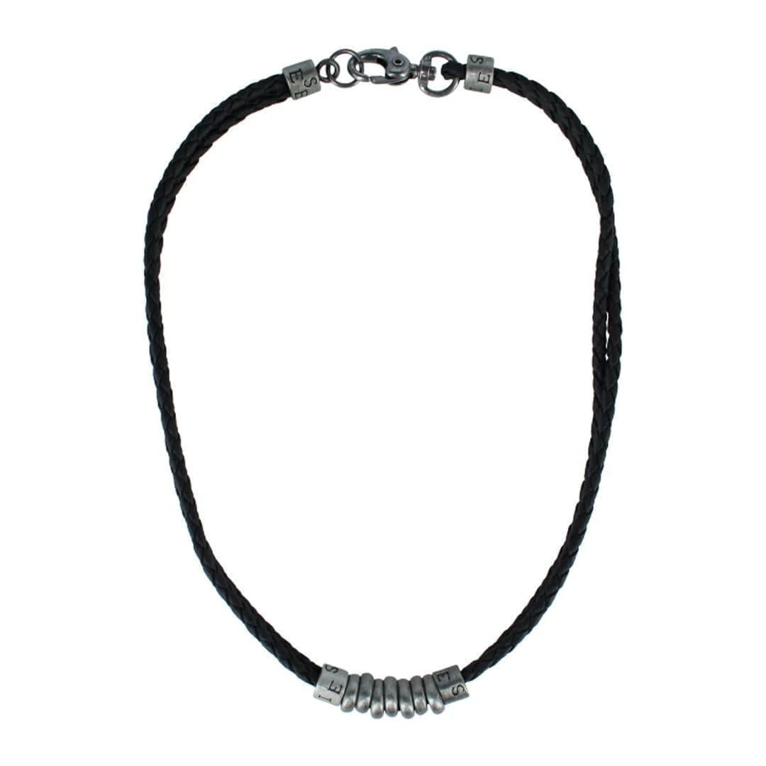 DaVinci Vegan Leather Metal Bead and Ring Necklace