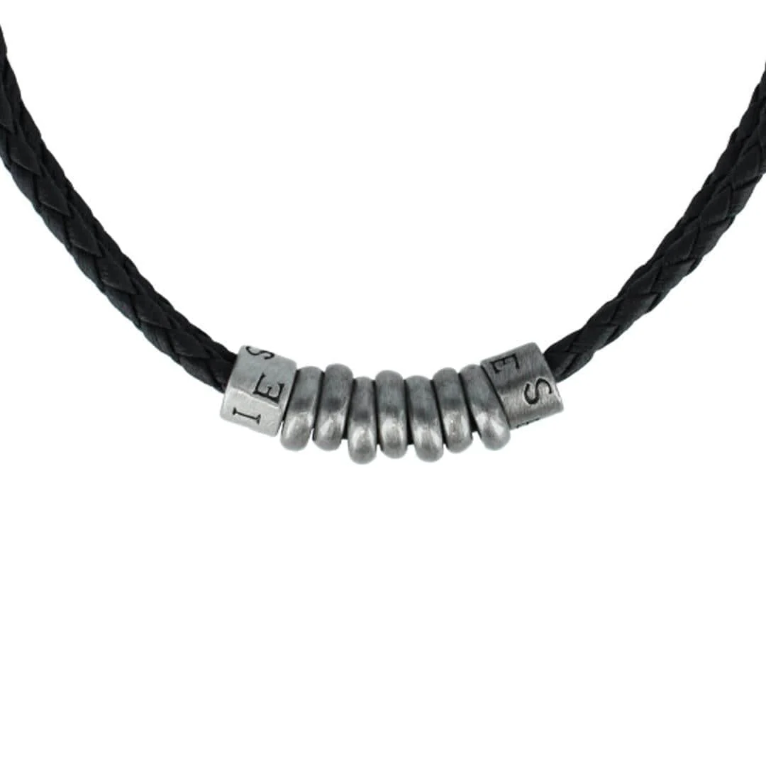 DaVinci Vegan Leather Metal Bead and Ring Necklace - Image 3