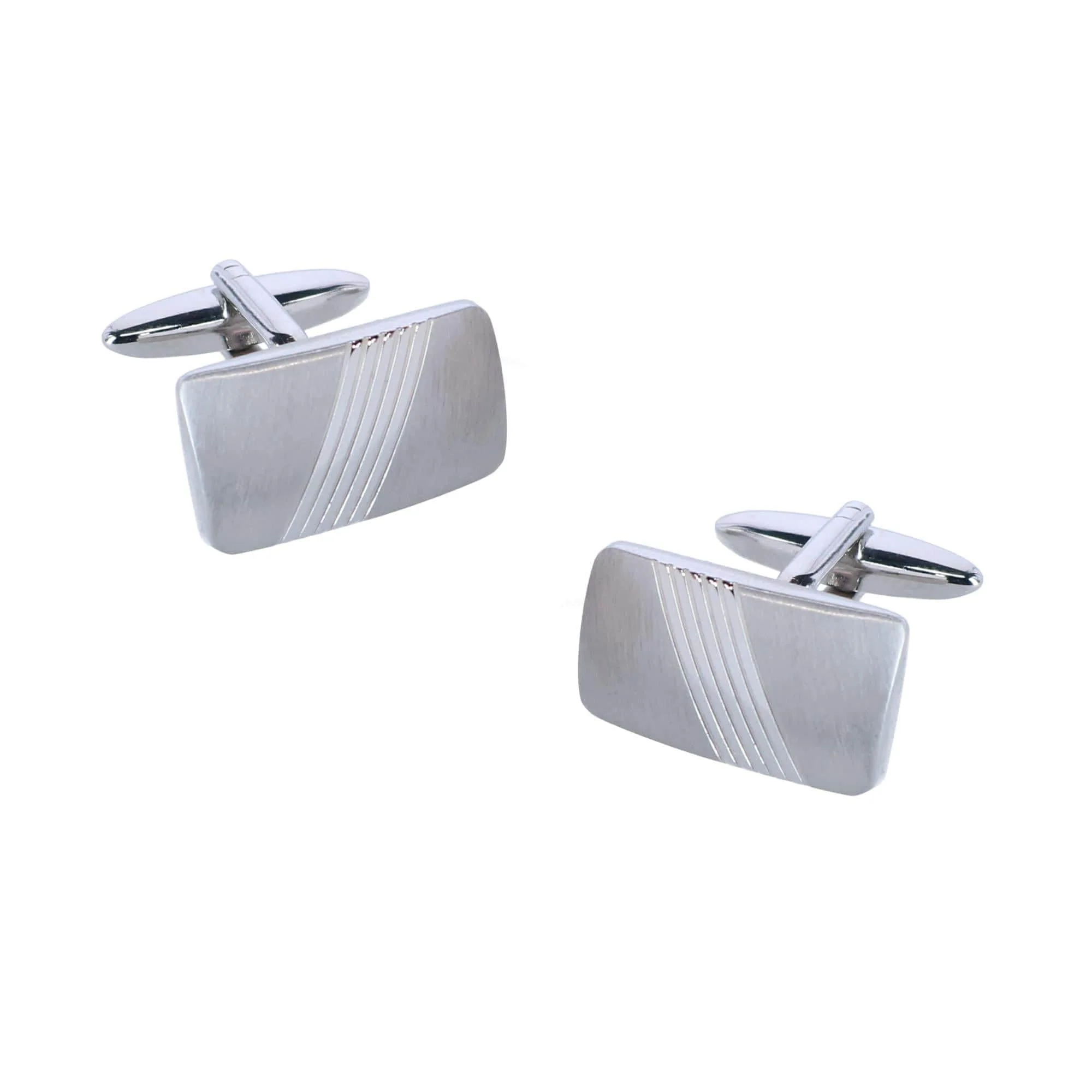 Diagonal Detailed Rhodium Cufflinks - Image 2
