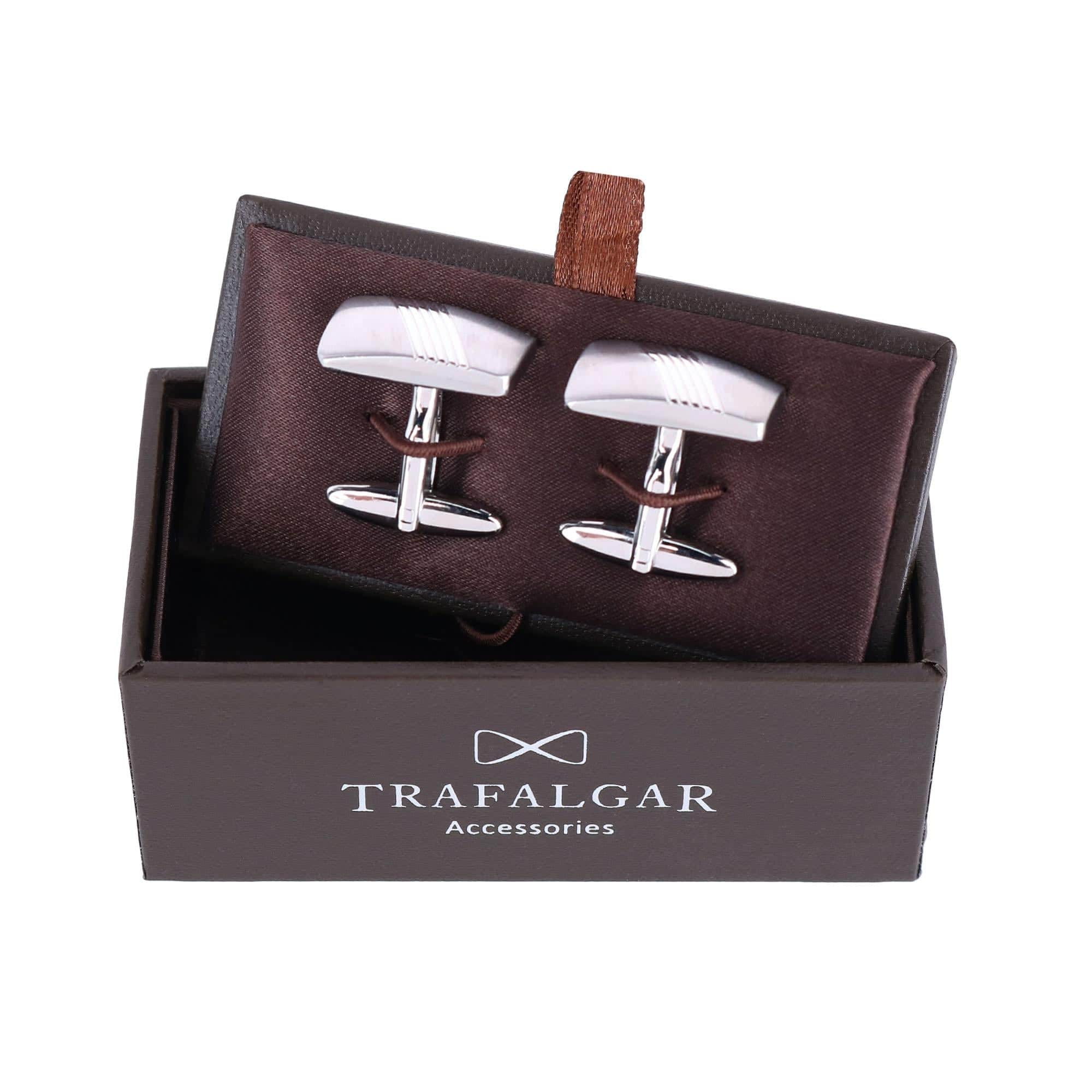 Diagonal Detailed Rhodium Cufflinks - Image 3