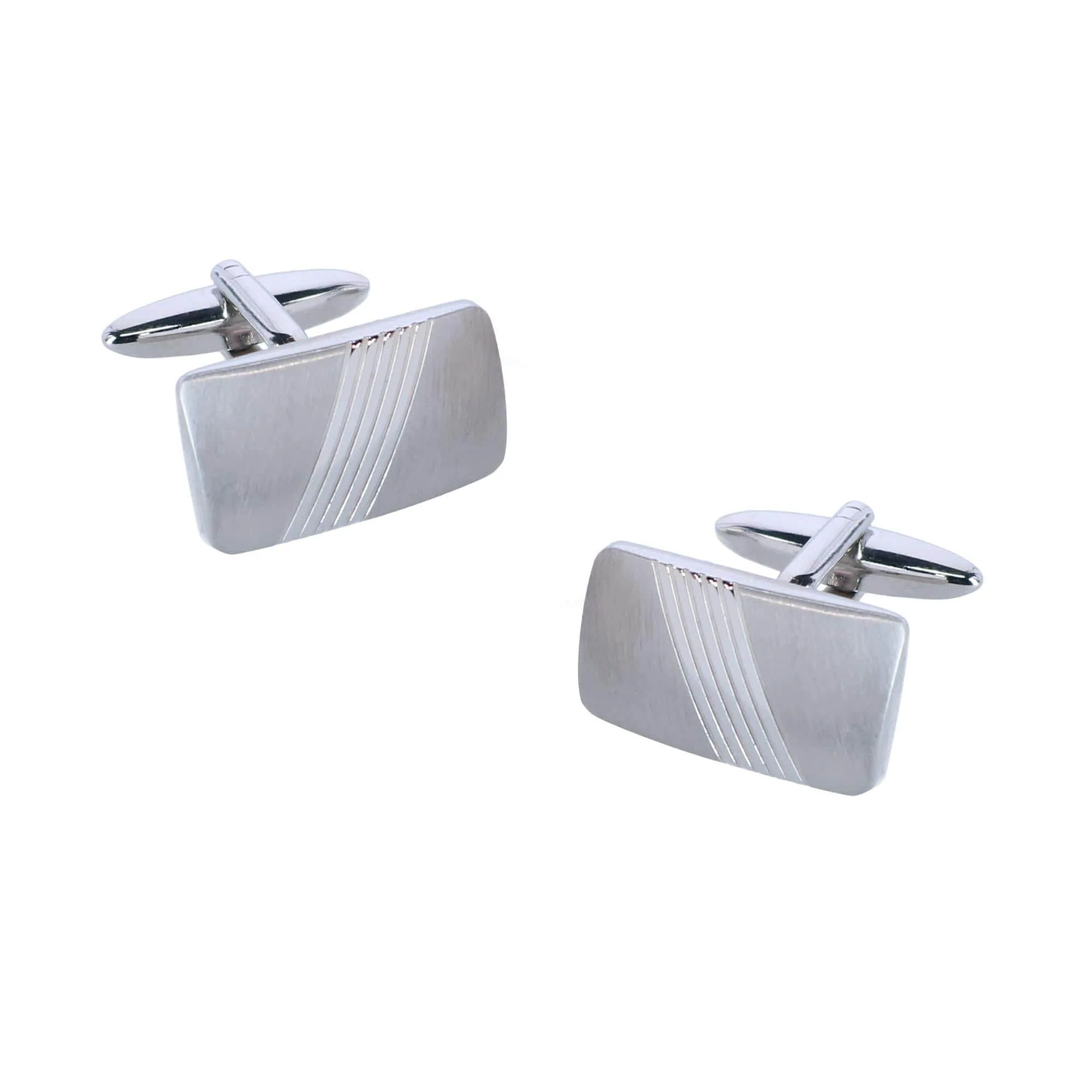 Diagonal Rhodium Cufflinks & Infinity Triple Band Leather Bracelet - Image 3