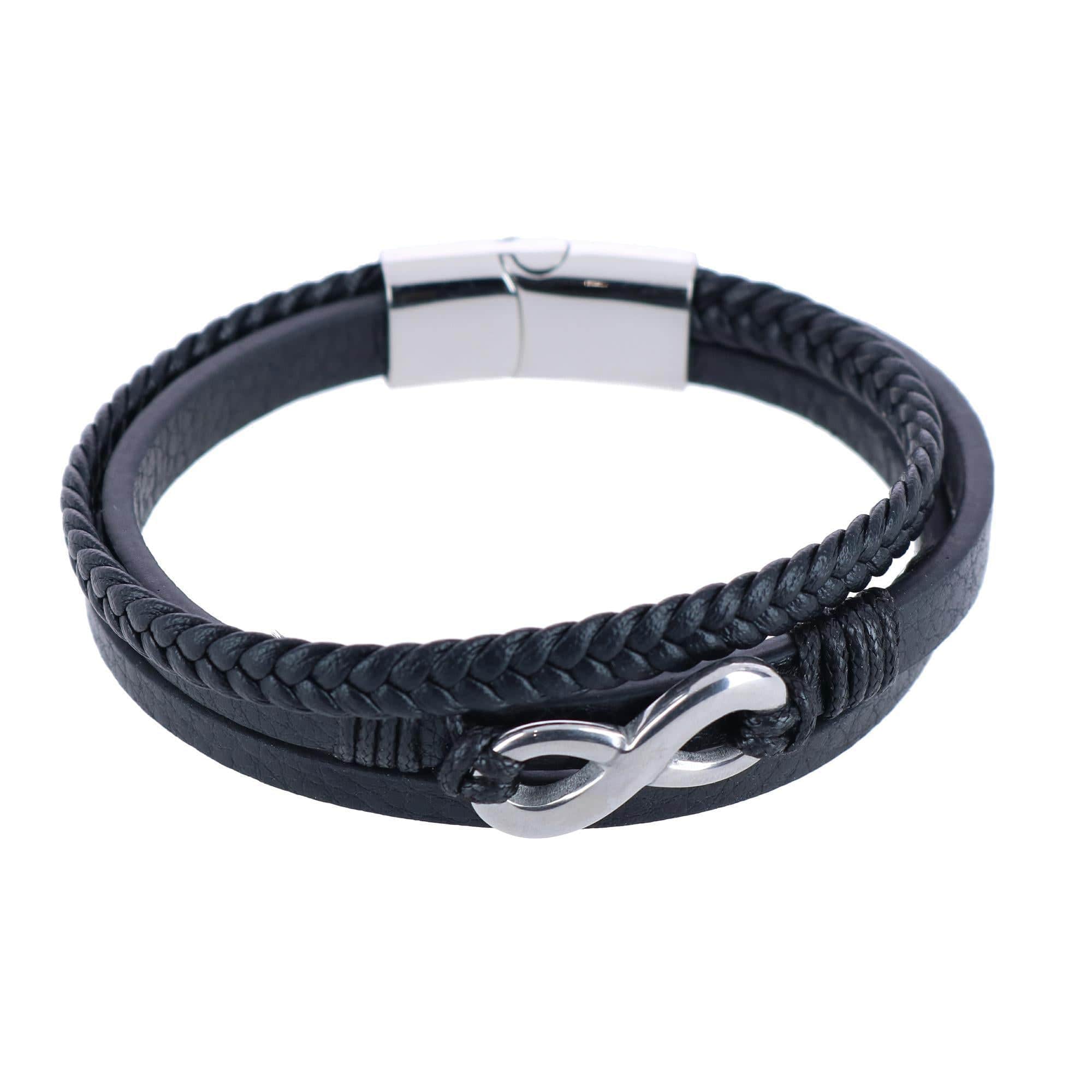 Diagonal Rhodium Cufflinks & Infinity Triple Band Leather Bracelet - Image 4