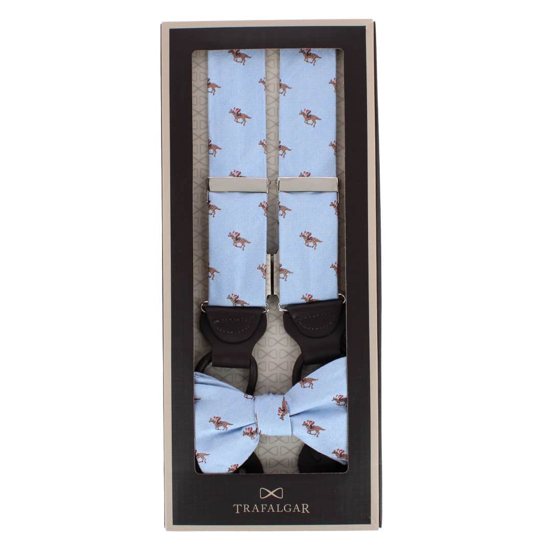 Down The Stretch Racehorse Linen Blend Braces & Bow Tie Bundle - Image 7