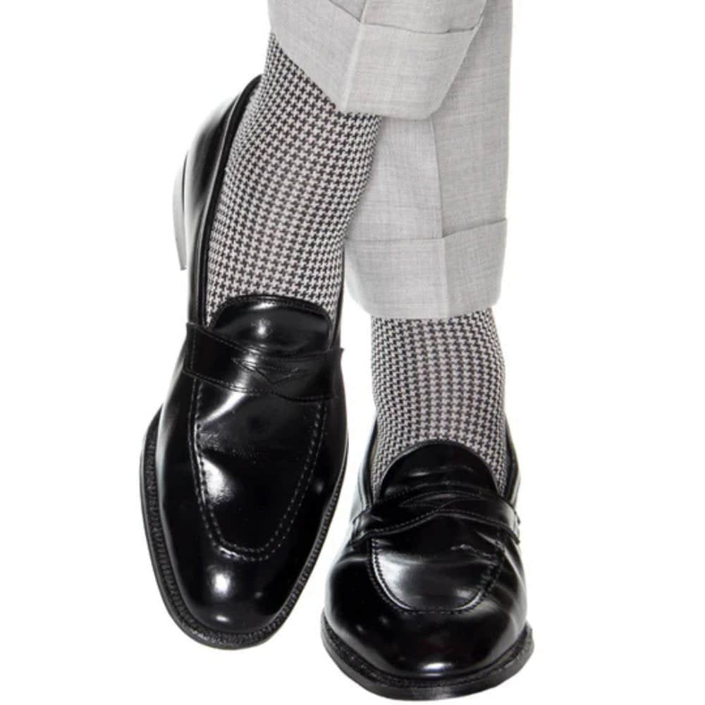 Doyle Houndstooth Design Mercerized Cotton Mid-Calf Socks - Image 8