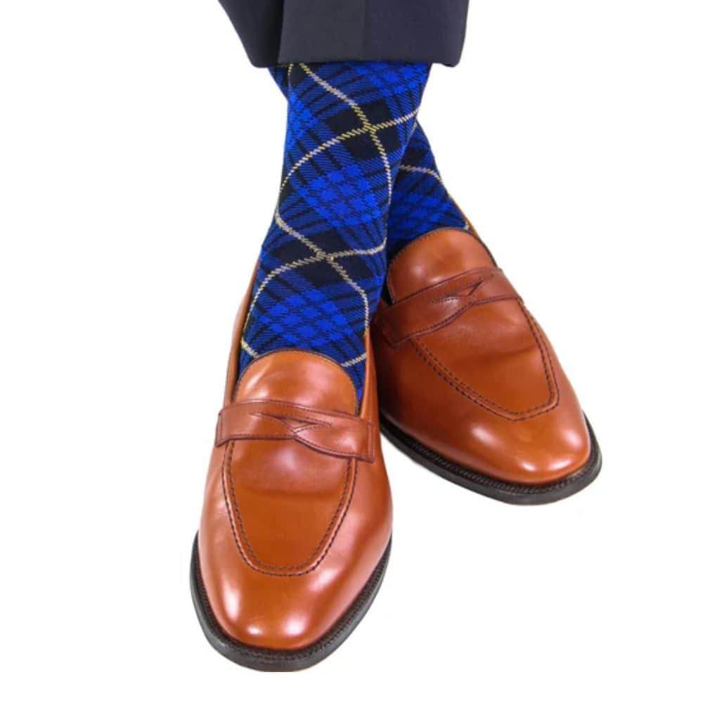 Finn Tartan Plaid Over The Calf Mercerized Cotton Socks - Image 4