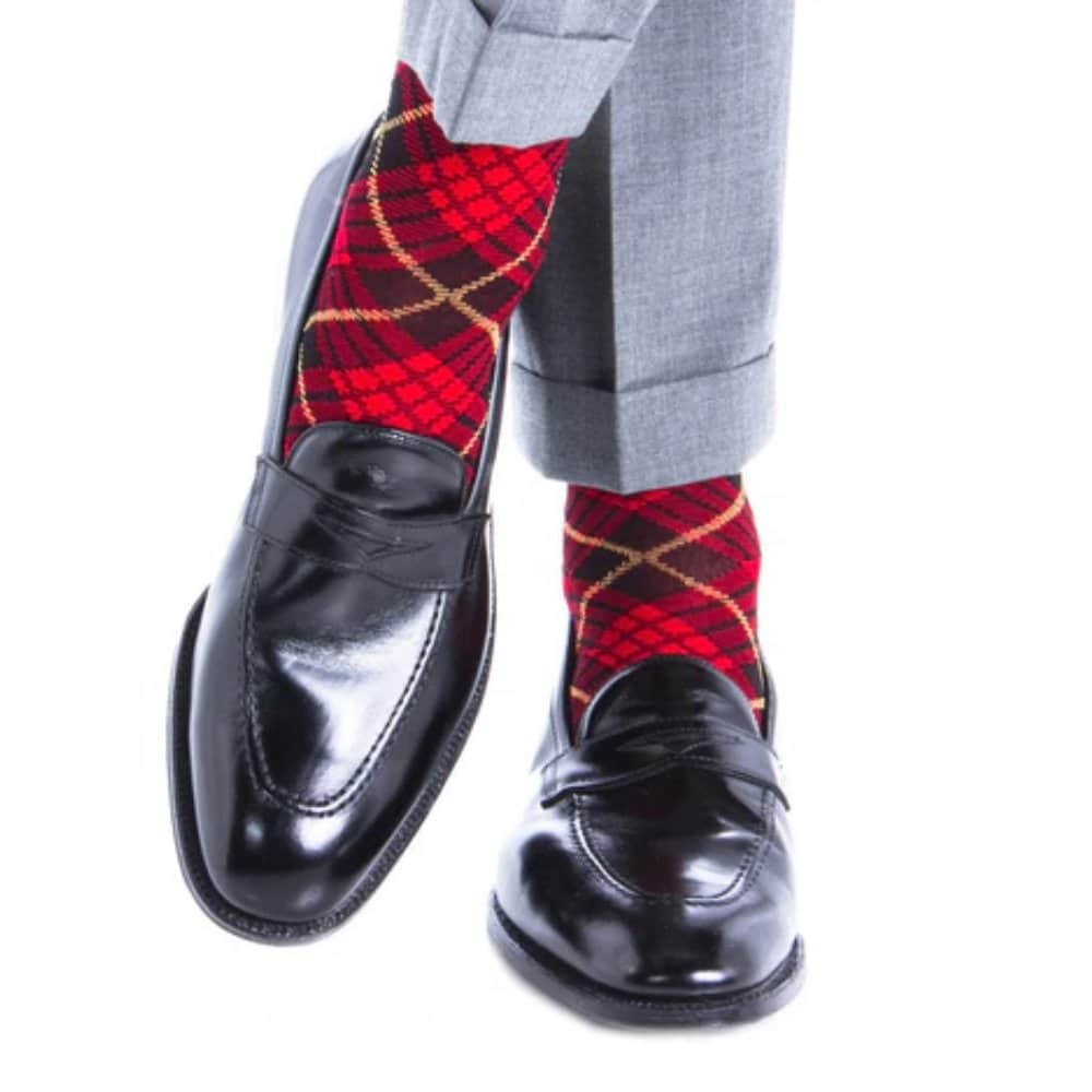 Finn Tartan Plaid Over The Calf Mercerized Cotton Socks - Image 5