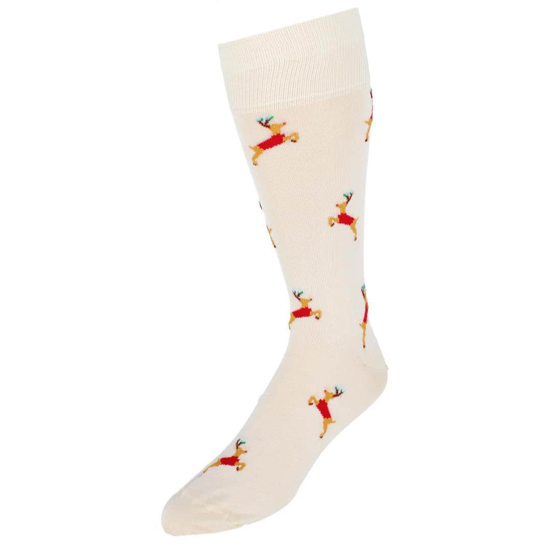 Flying Reindeer on Christmas Eve Novelty Mid Calf Mercerized Cotton Socks (1 Pair) - Image 2