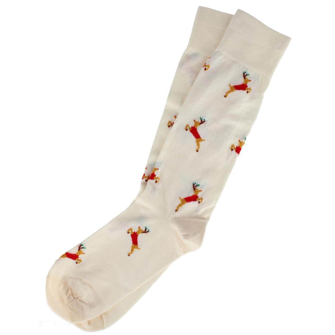 Flying Reindeer on Christmas Eve Novelty Mid Calf Mercerized Cotton Socks (1 Pair) - Image 3