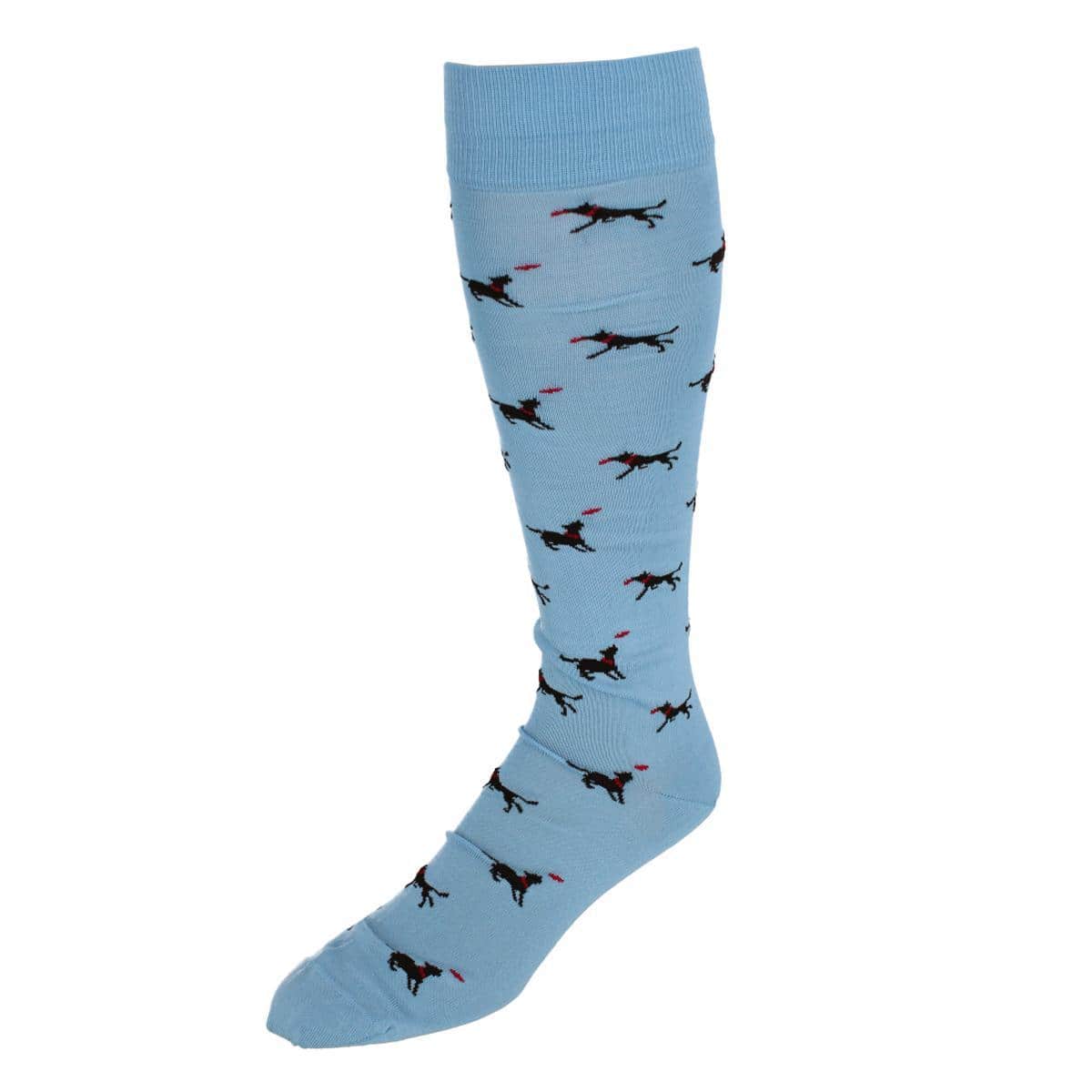Go Fetch Dog with Frisbee Over The Calf Pima Cotton Novelty Dress Sock (1 Pair)