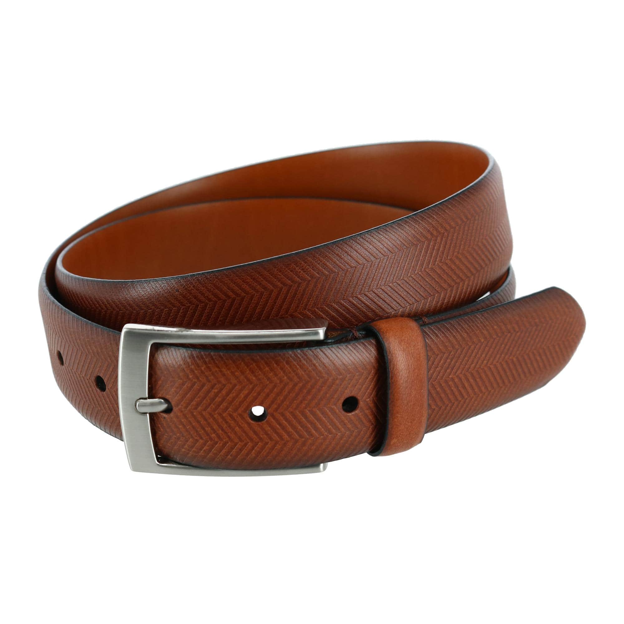 Gregorio 35mm Herringbone Embossed Feather Edged Leather Belt - Image 3