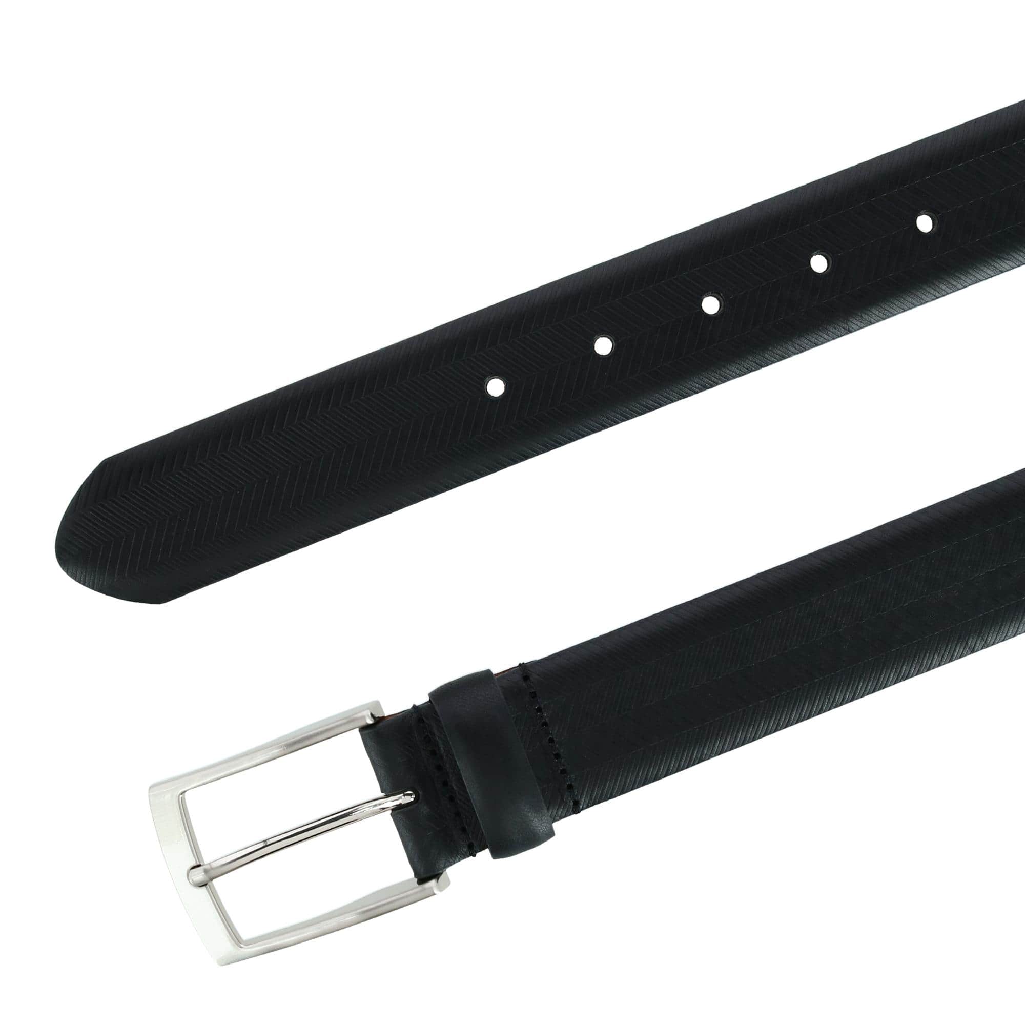 Gregorio 35mm Herringbone Embossed Feather Edged Leather Belt - Image 4