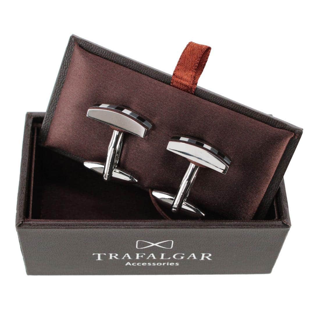 Harris Silver with Black & Grey Gradient Stone Cufflinks - Image 3