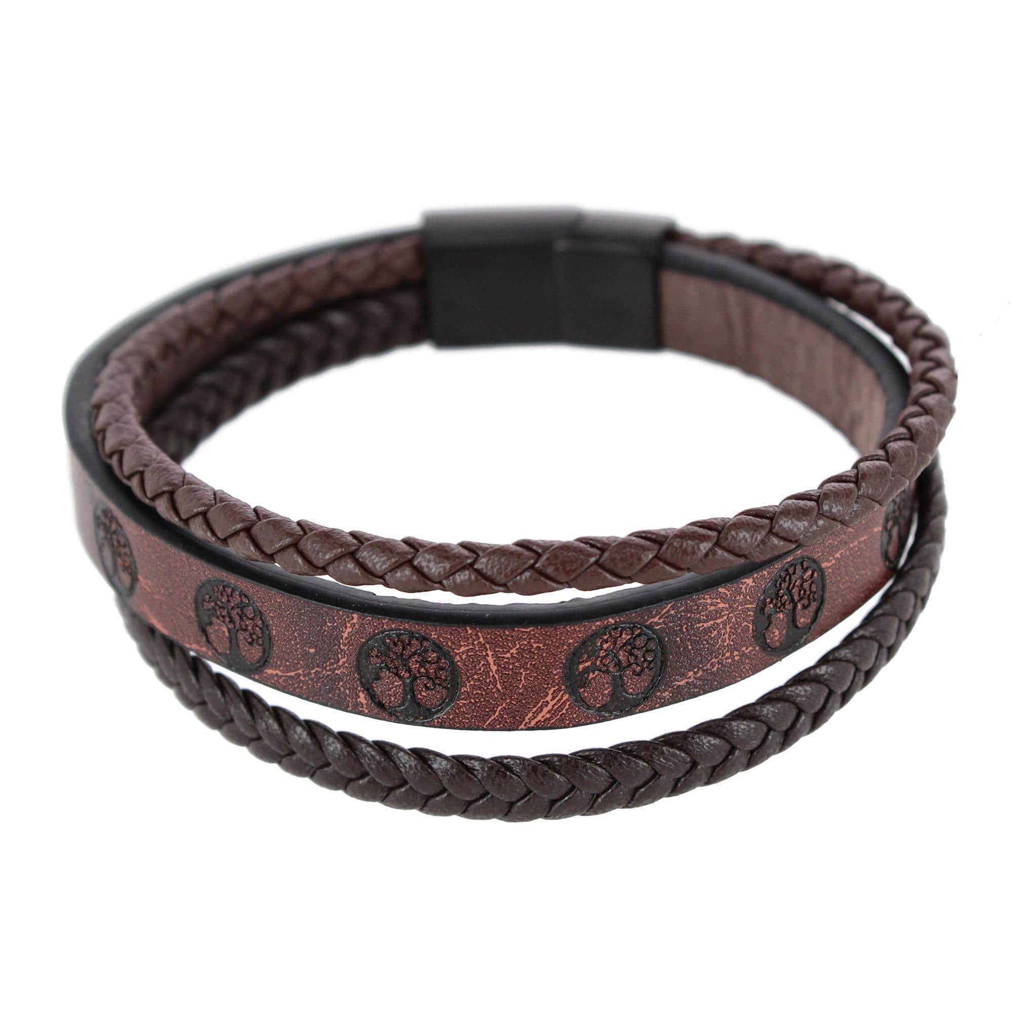 Heritage Oak Tree Leather Tri-Stranded Leather Bracelet - Image 2
