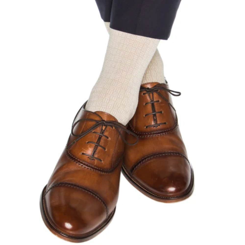 Horatio Cross Hatch Design Mid-Calf Mercerized Cotton Socks - Image 7