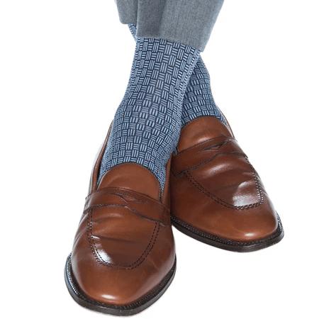 Horatio Cross Hatch Design Mid-Calf Mercerized Cotton Socks - Image 8