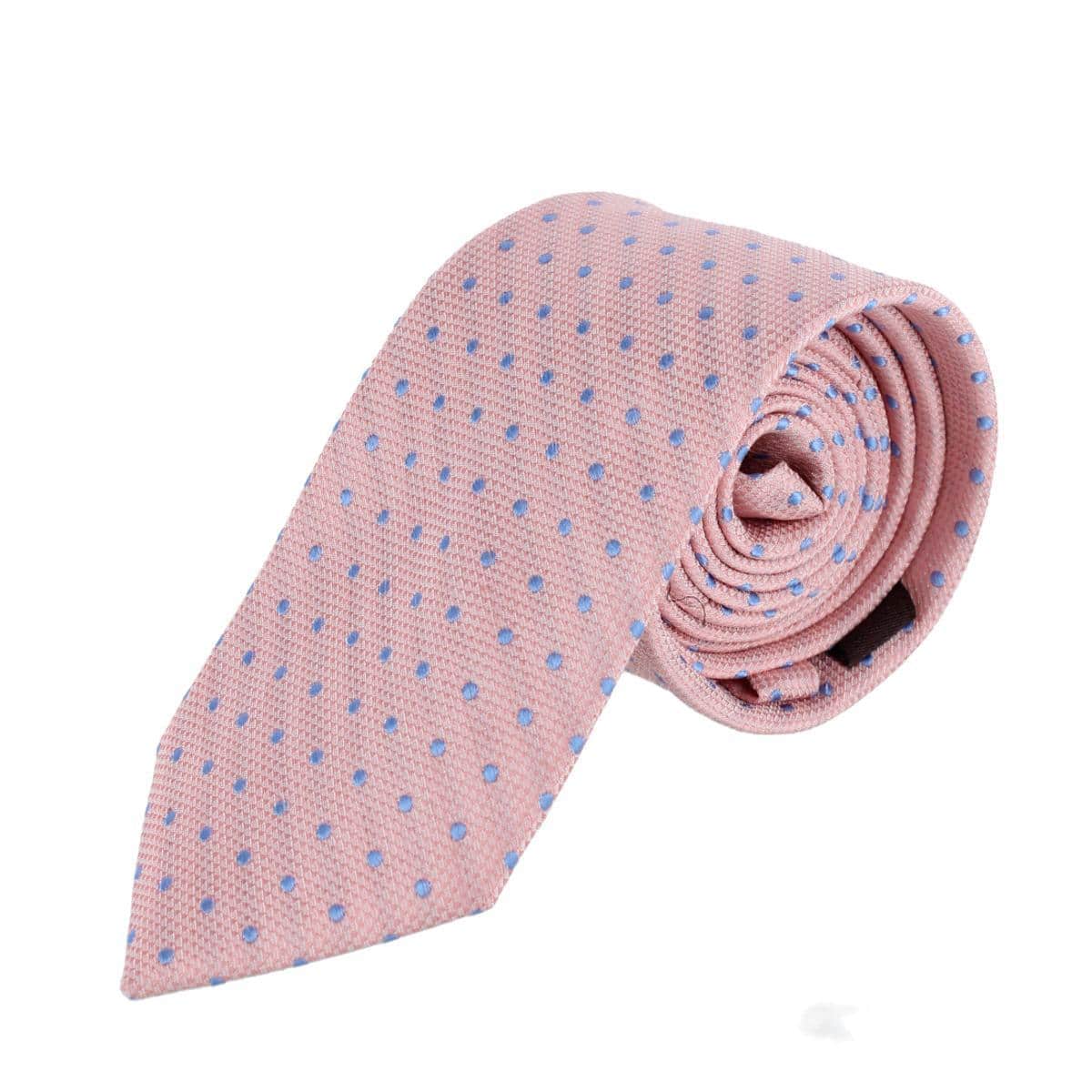 Ignacio Linen Blend Polka Dot Vertical Slant Lined Business Necktie - Image 4