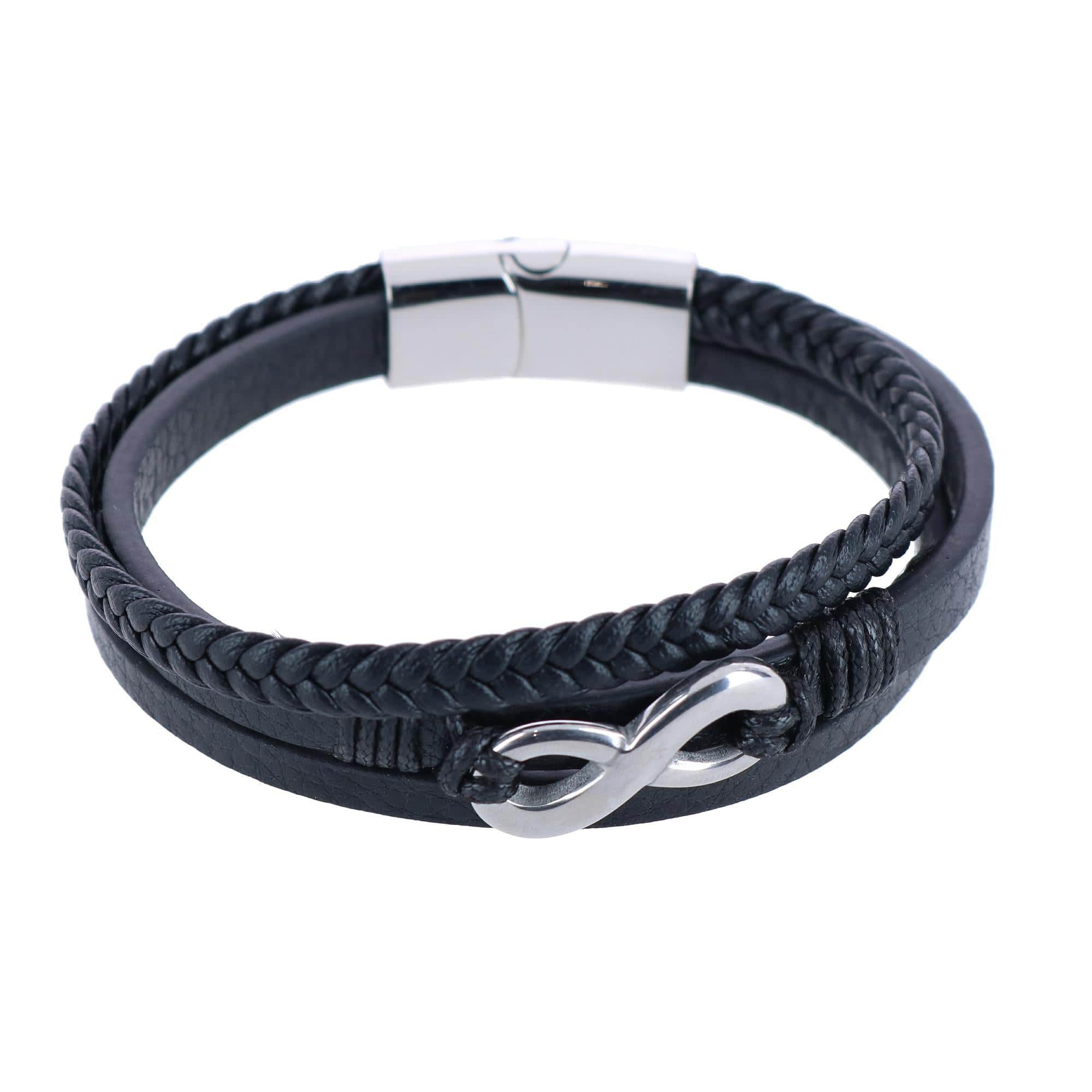 Infinity Triple Band Secure Clasp Leather Bracelet - Image 2