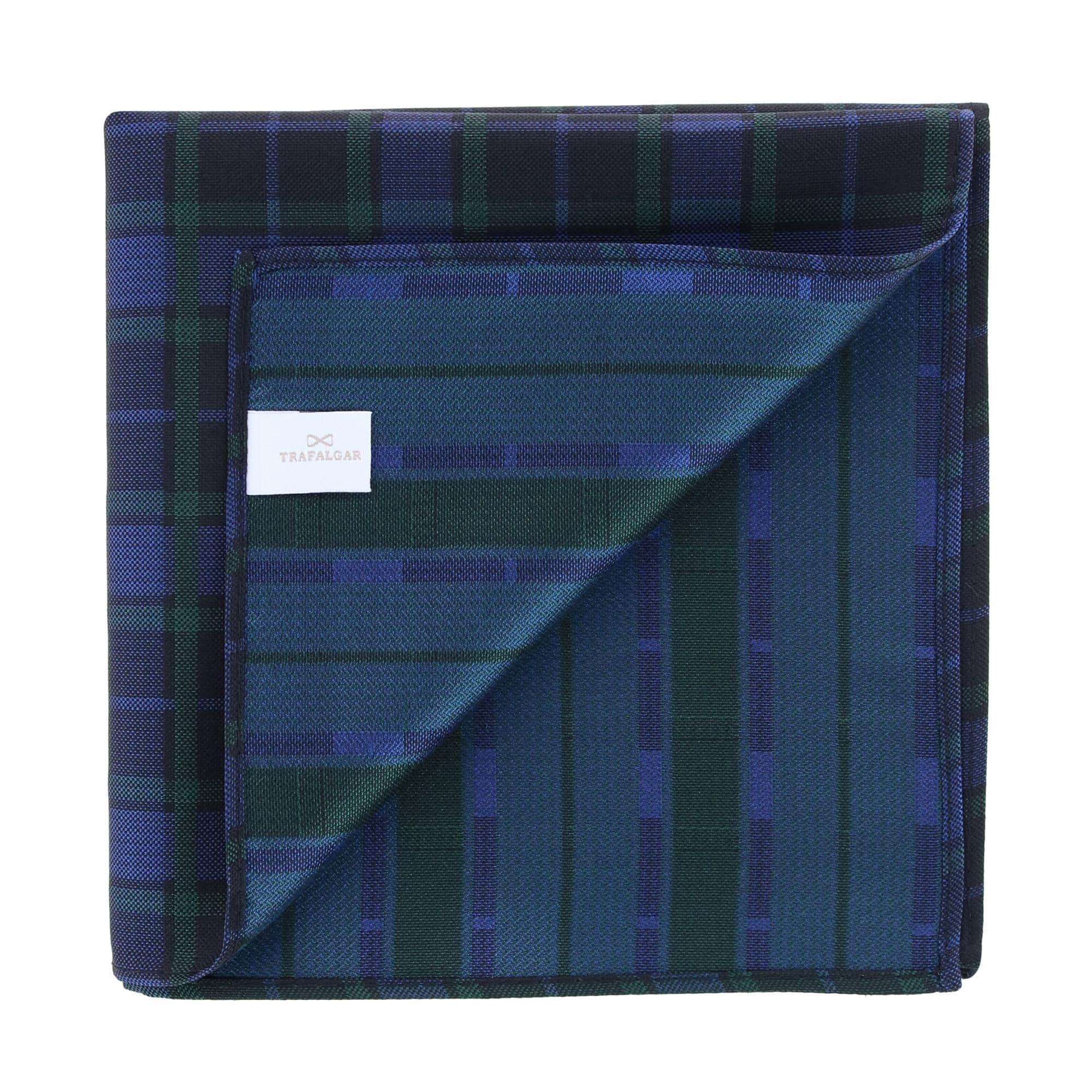 Ives Green and Navy Blackwatch Plaid Silk Pocket Square - Image 4