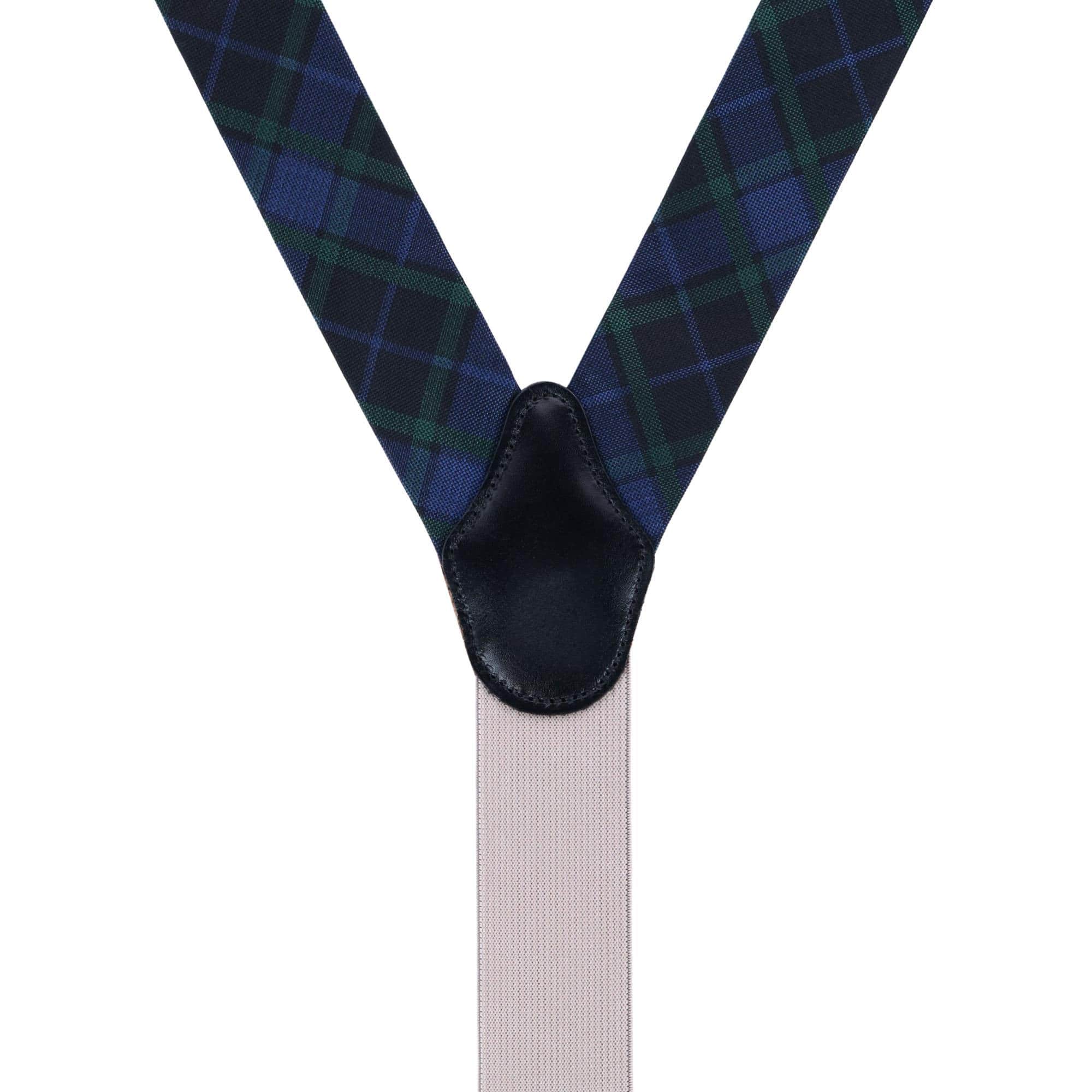 Ives Green and Navy Blackwatch Plaid Silk Button End Braces - Image 4