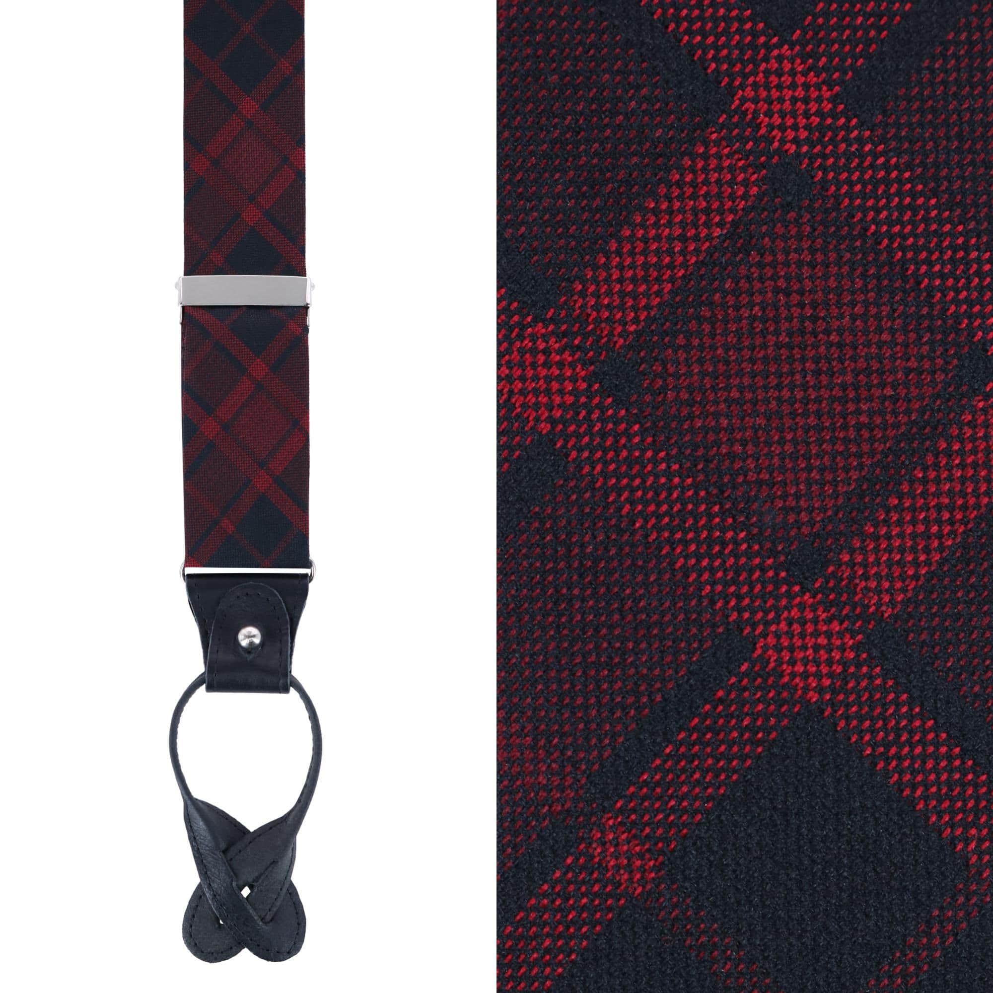 Kincade Red Blackwatch Plaid Silk Button End Braces - Image 2