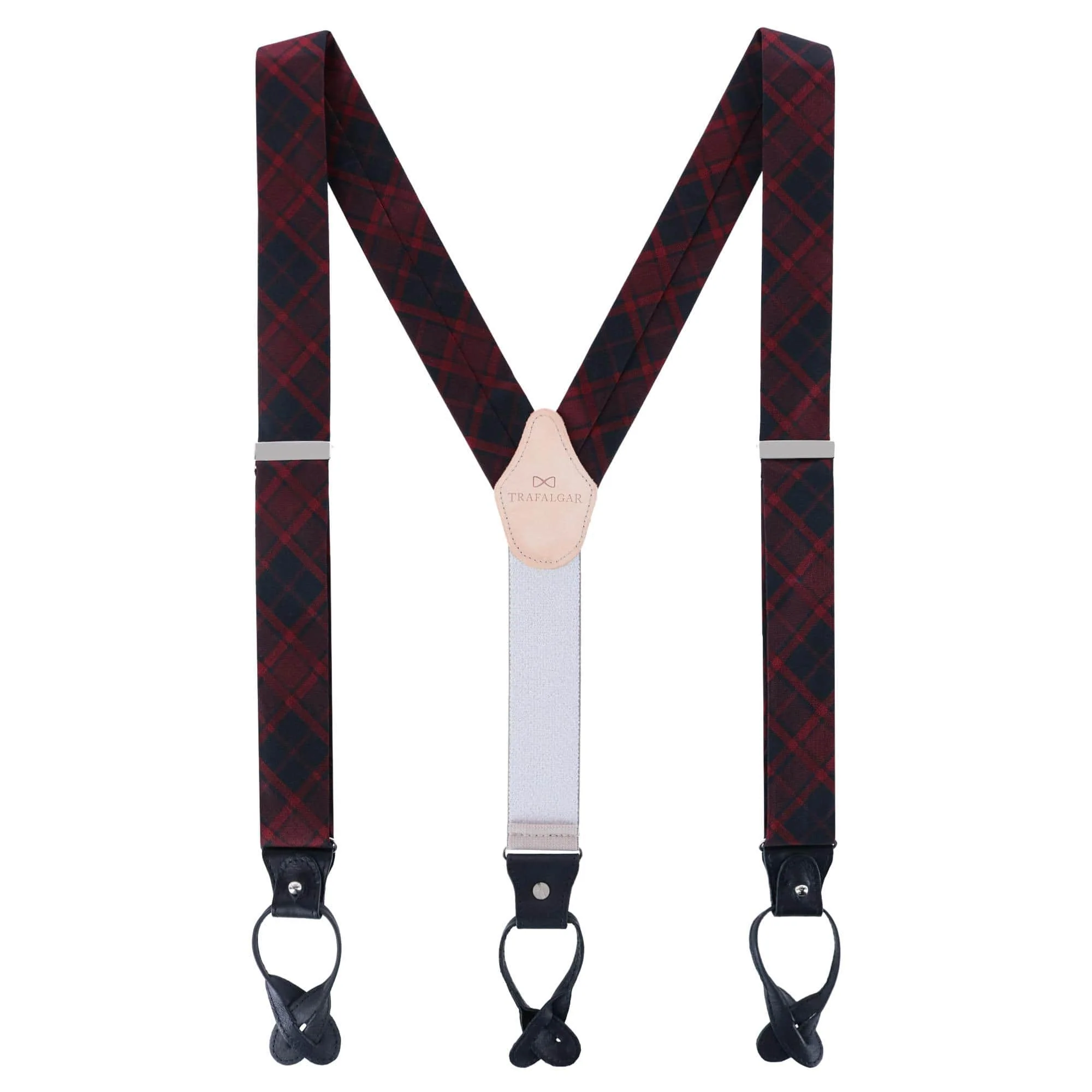 Kincade Red Blackwatch Plaid Silk Button End Braces - Image 3