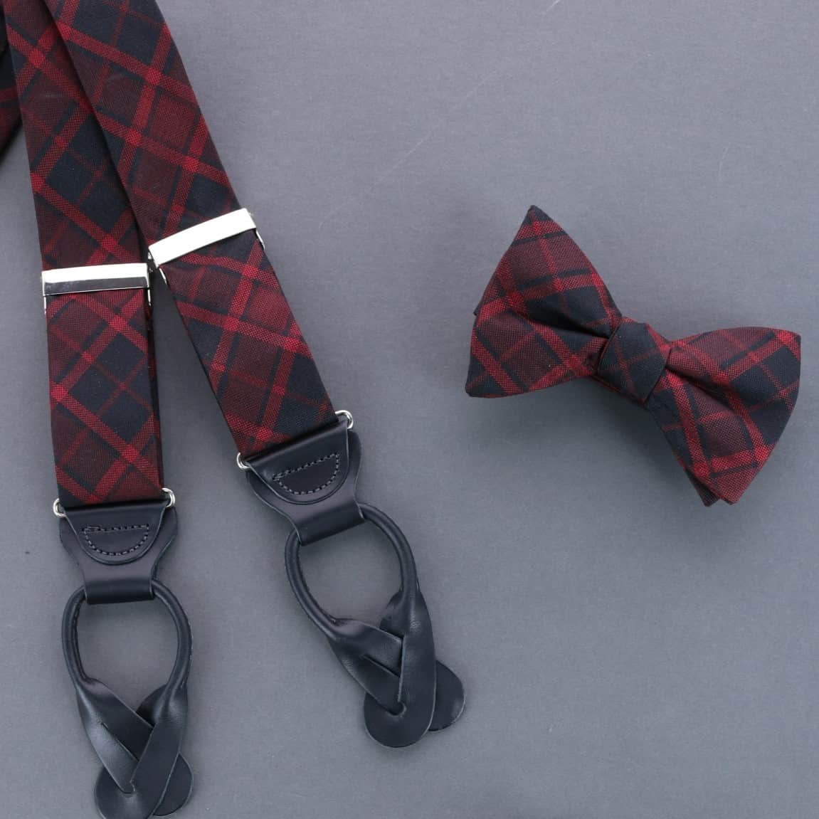 Kincade Red Blackwatch Plaid Silk Button End Braces - Image 6